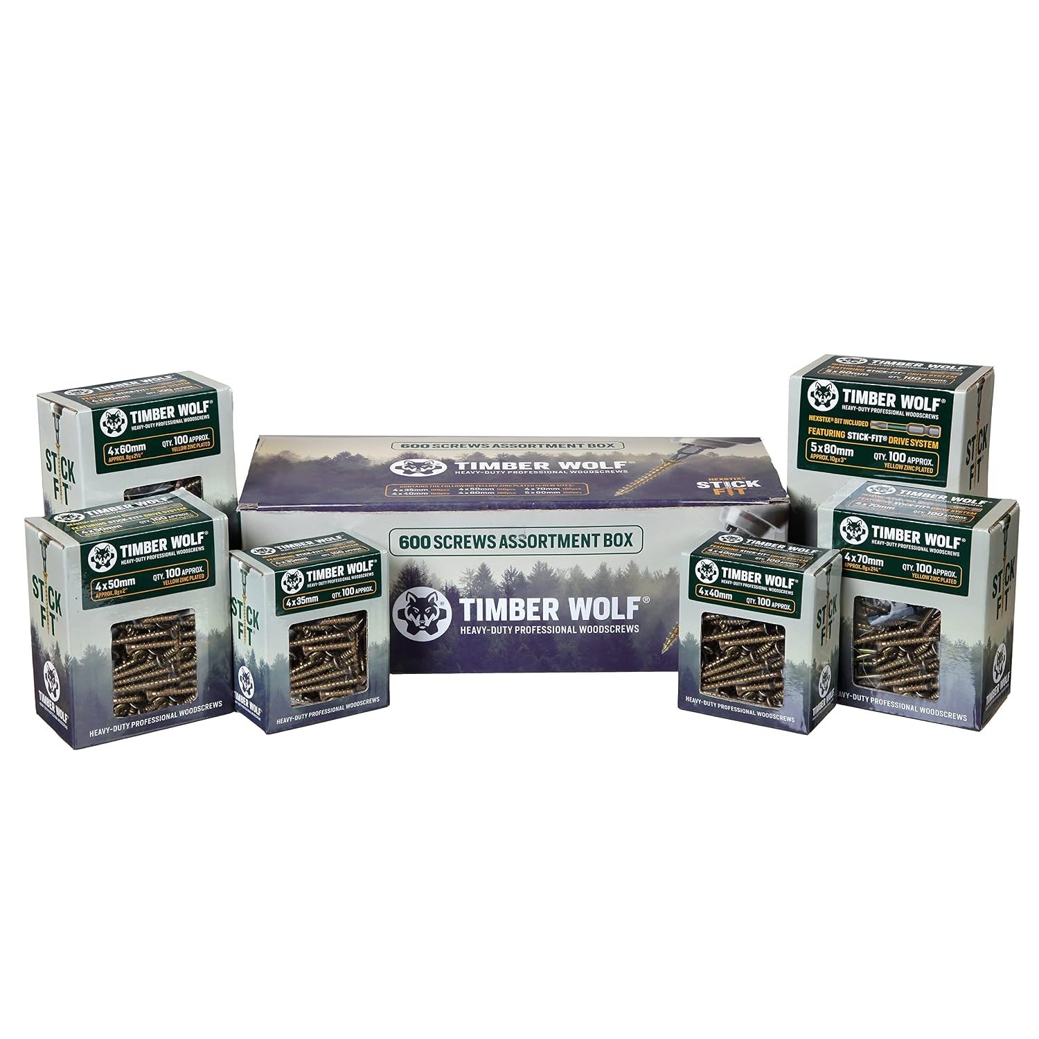 TIMBER WOLF TWTRADE Woodscrews Assortment Pack - 600 Screws,Zinc & Yellow (Gold)