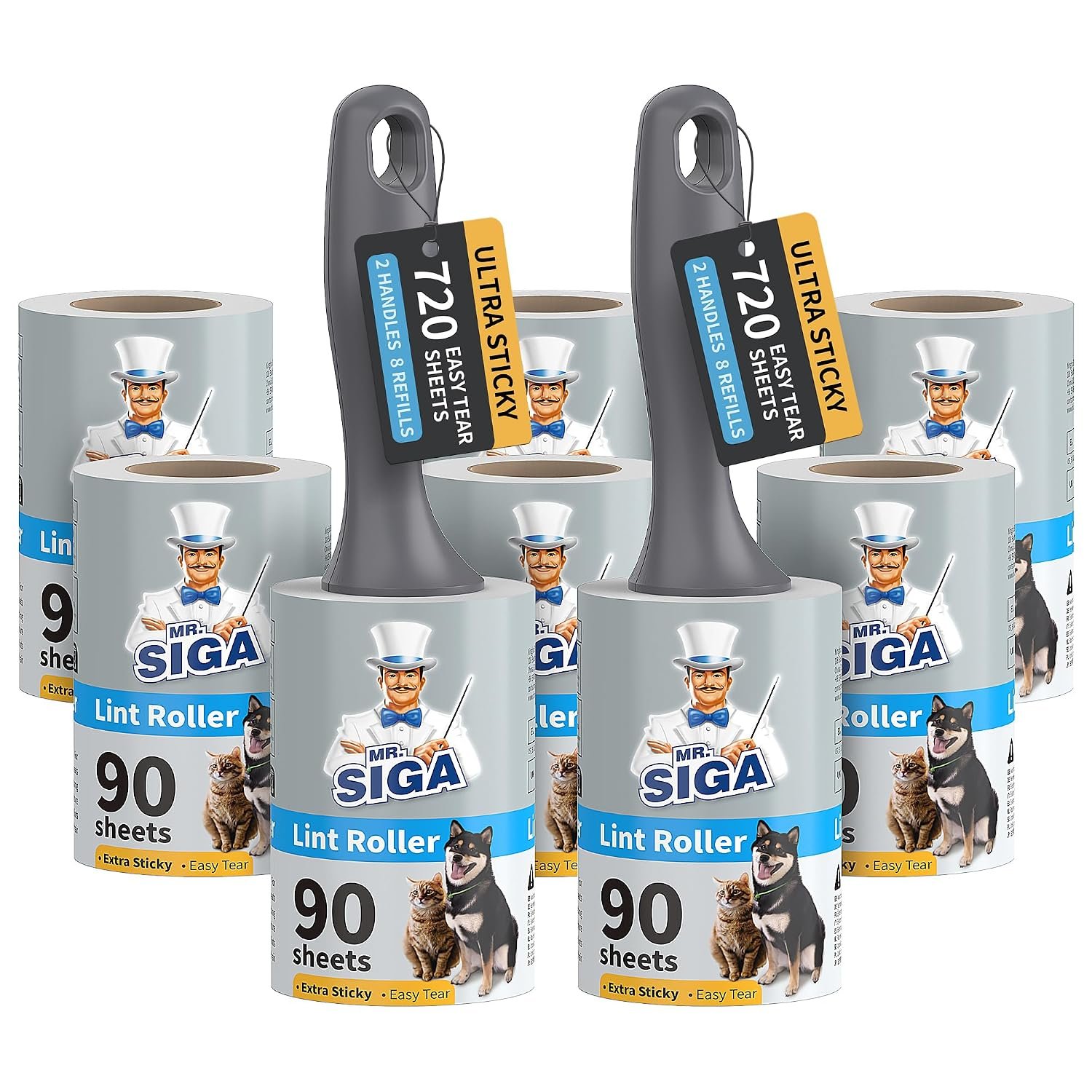 MR.SIGA Lint Rollers for Pet Hair Extra Sticky, 720 Sheets, Lint Remover for Clothing, Furniture, Pet Hair Remover with Easy Tear Sheets