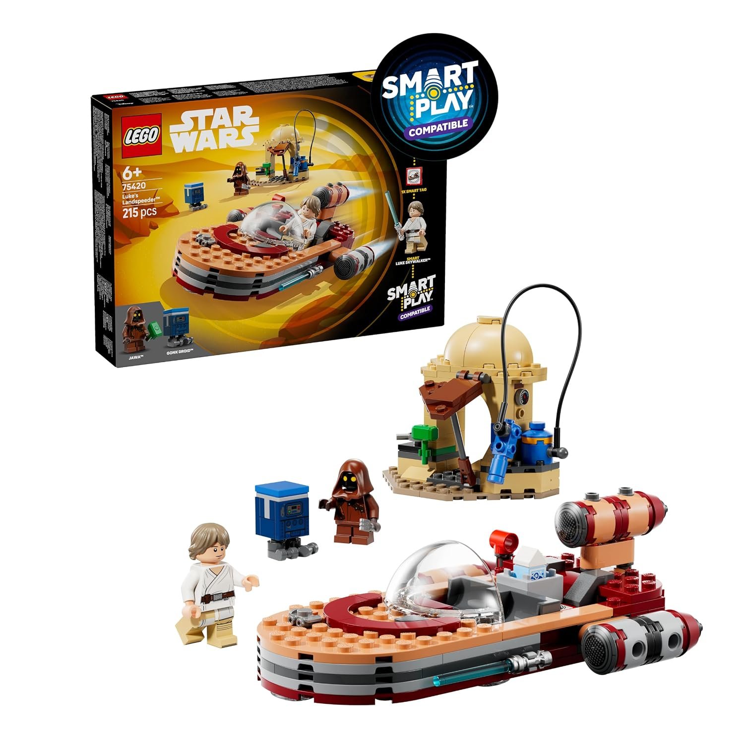 LEGO Star Wars 75420 SMART Play: Luke's Landspeeder - Compatible Interactive Toy Set incl. SMART Tag and Luke Skywalker Minifigure - Gift Idea for 6+ Year Old Boys, Girls & Adult Fans