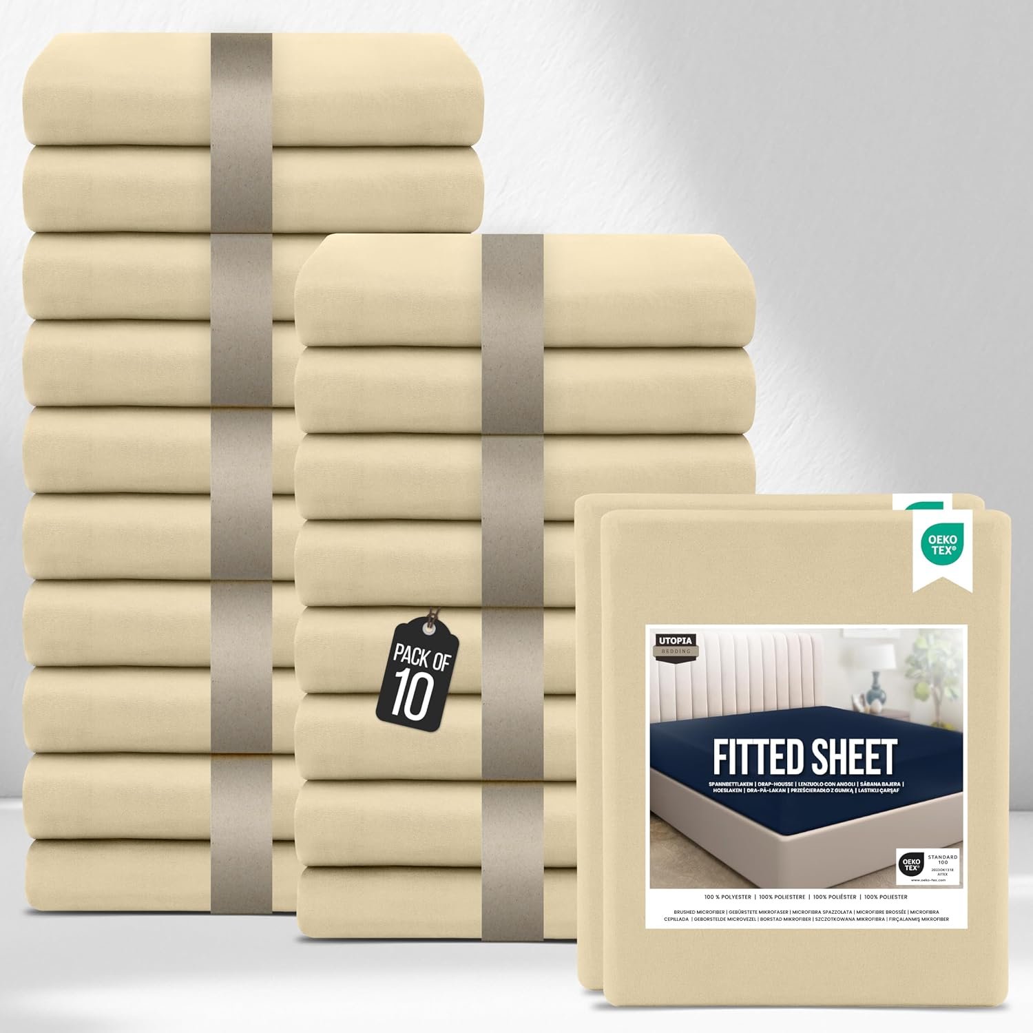 Utopia Bedding Fitted Sheet Single (Bulk Pack of 20), Beige