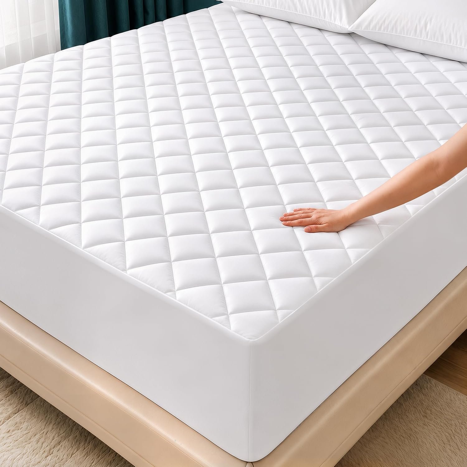 Quilted Fitted Mattress Pad (King) - Mattress Cover Stretches up to 16 Inches Deep White - Mattress Topper by Utopia Bedding