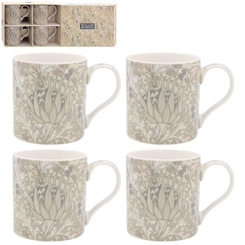 The Leonardo Collection William Morris Artichoke Mugs Set 4 for Hot & Cold Drinks | Durable Coffee Cups for Home & Office | Comfortable & Easy-to-Hold Coffee Mugs for Beverages & Daily Use