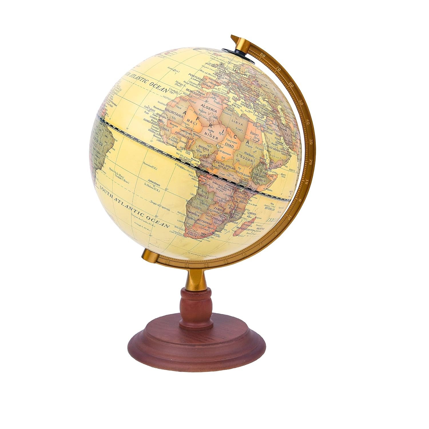 EXERZ 20cm Antique World Globe with Wood Base, Rotating Vintage Decorative Desk Globe, Modern Map in Vintage Colour