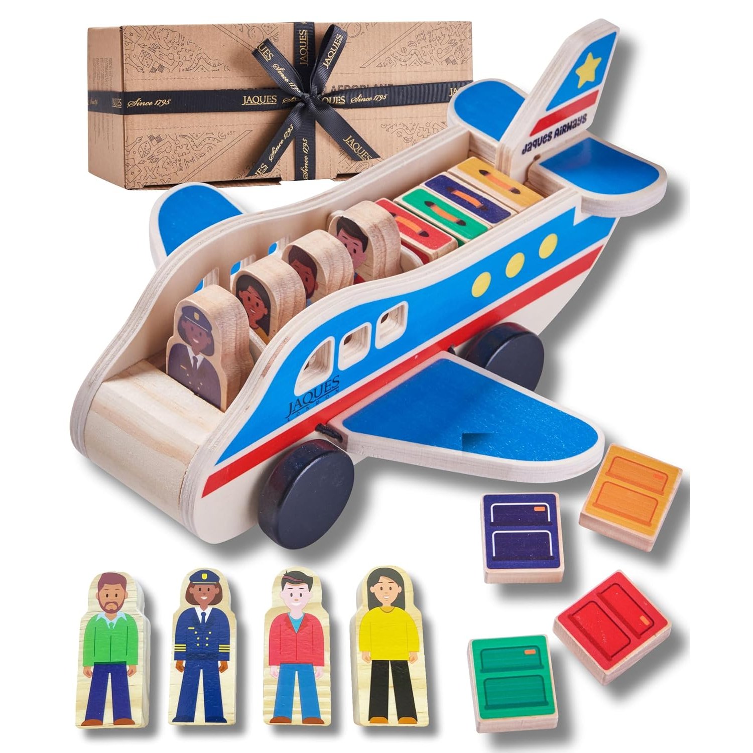 Jaques of London Wooden Aeroplane Toys | Toddler Toy Airplane with Passengers & Luggage | Wooden Toys for 2 Year Olds | Since 1795