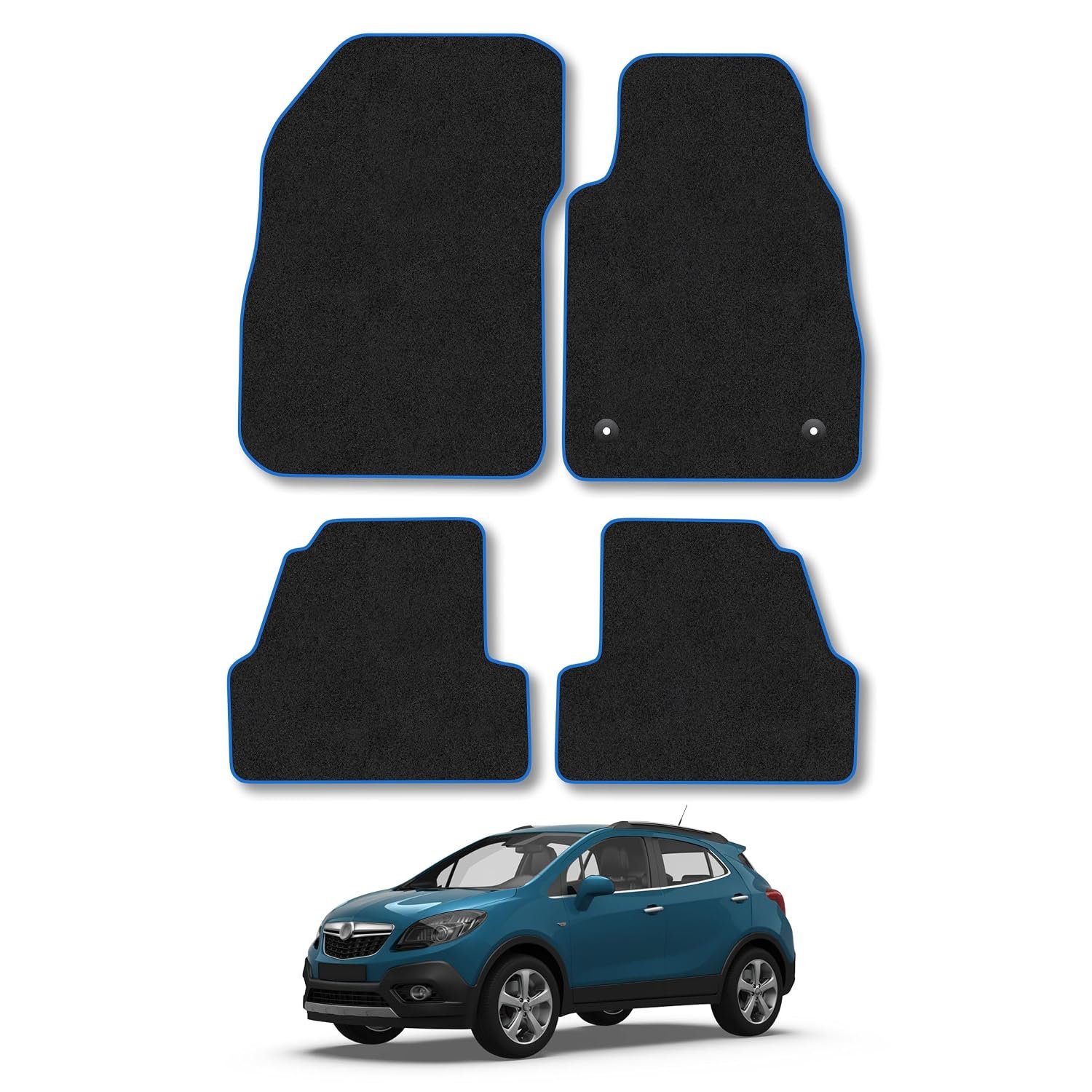 Vauxhall Mokka (2012-2019) Car Mats Accessories Tailored Fit Carpet Floor Mats Non Slip Blue Trim Full Coverage Compatible Accessory Granulated Backing Front Rear Set Anti Slip Hand-Finished Clips