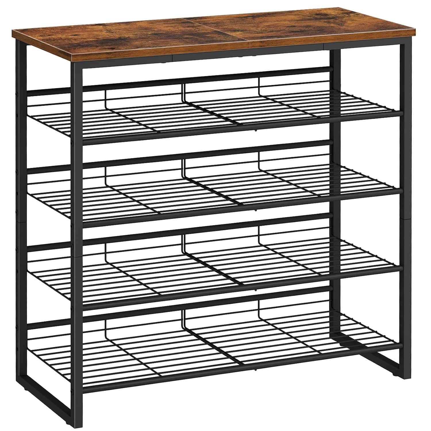 HOOBRO Shoe Rack, 5-Tier Shoe Organizer, Shoe Storage Shelves for 16-20 Pairs, Adjustable Metal Shelf, 75 x 29 x 75.2 cm, Industrial Organizer for Entryway, Rustic Brown and Black EBF08XJ01