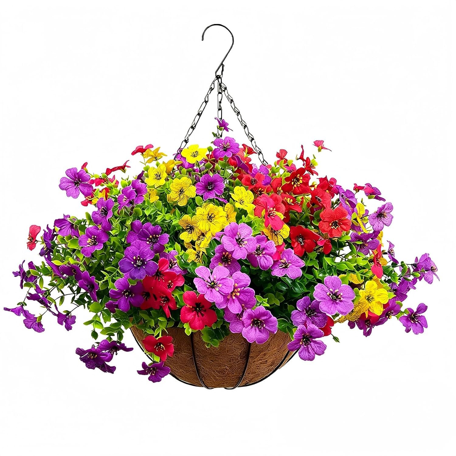 Aflorshope Artificial Violet Flowers Hanging Basket Artificial Violet Hanging Fake Flowers Faux Plants Basket for Outdoor Garden Porch Window Box Patio Yard Decor (Multicolor)