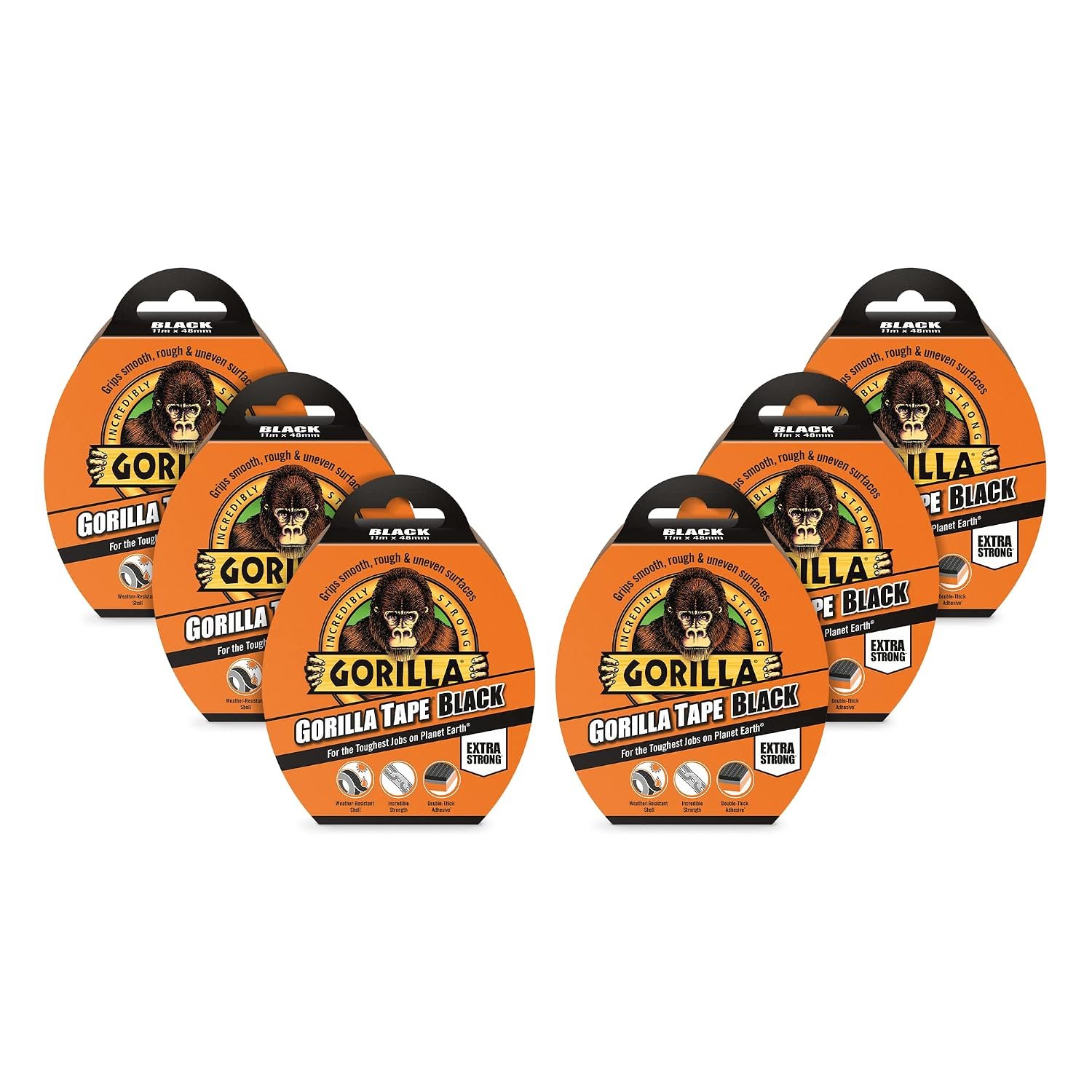 Gorilla Tape Black 48mm x 11m (6 Pack)