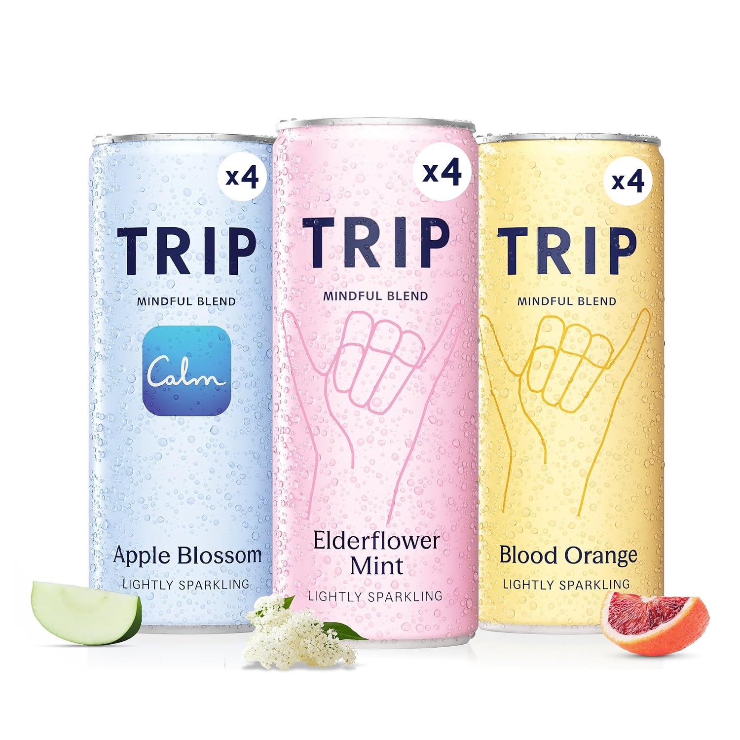 TRIP Mixed Pack Sparkling Drink with 120MG calming Magnesium + Lion’s Mane + Chamomile + Lemon Balm. Low Calorie and Vegan (Pack of 12 x 250ml)
