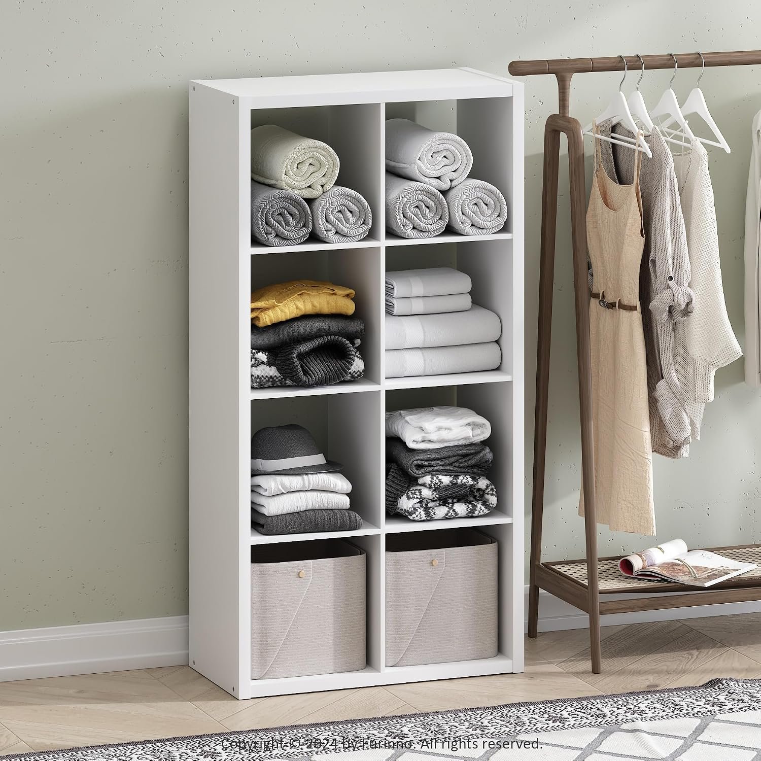 Furinno CUBIC Closet Organizers and Storage, 8-Cube Closet Organizer, Open Shelf Closet Storage, Extra Thick Frame for Wardrobe, Bedroom, Living Room, White