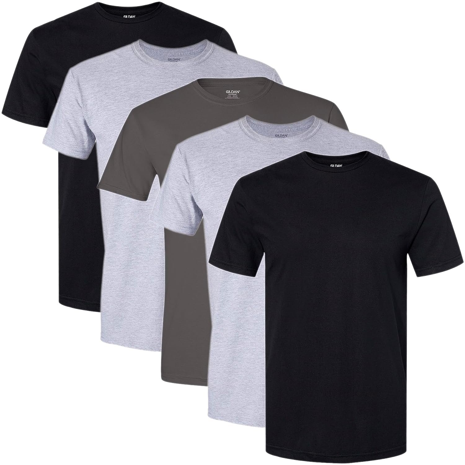 Gildan Men's Crew T-Shirts Undershirt, Assorted Black/Grey (5 Pack), XXL (Pack of 4)