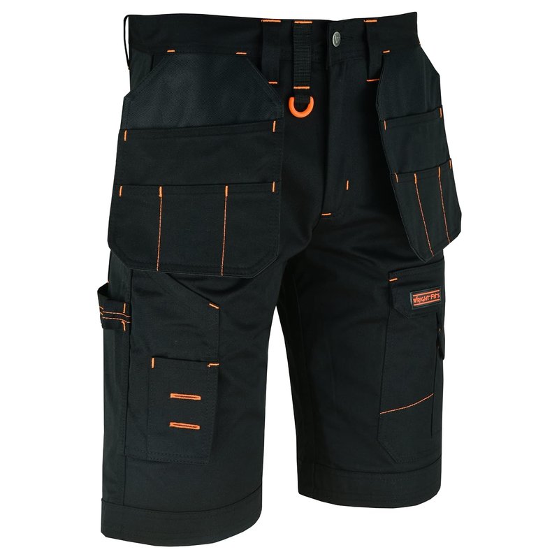 WrightFits Men Holster Work Shorts - Heavy Duty Safety Combat Cargo Summer Shorts - Multi Pockets - Triple Stitched - Durable Workwear Black 34 W