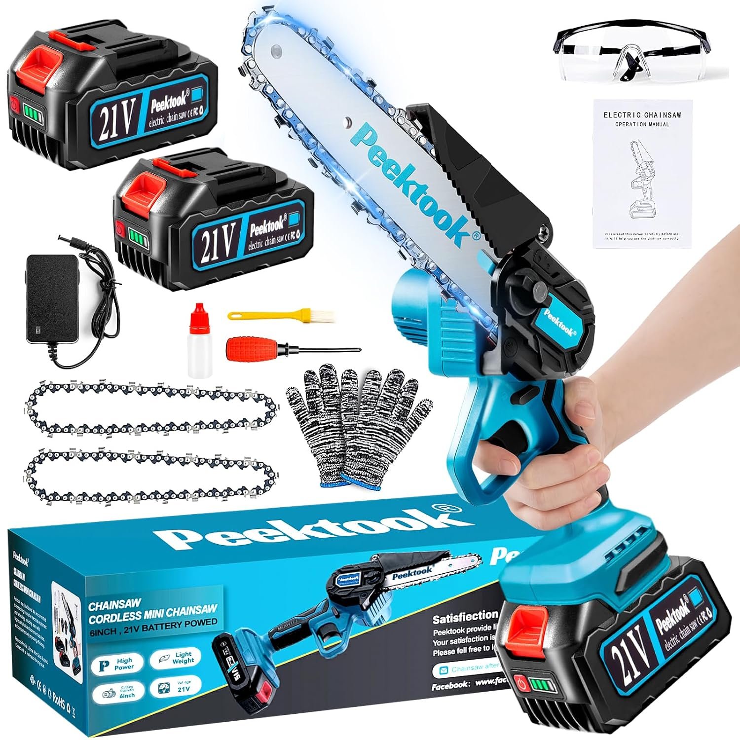 Mini Chainsaw-6 Inch Brushless Motor Cordless Chainsaw with 8000mAh Battery & 2 Chains, Light Weight Battery Chain Saw Electric, Small Chain Saw with Safety Lock and Strong Motor for Tree Trimming