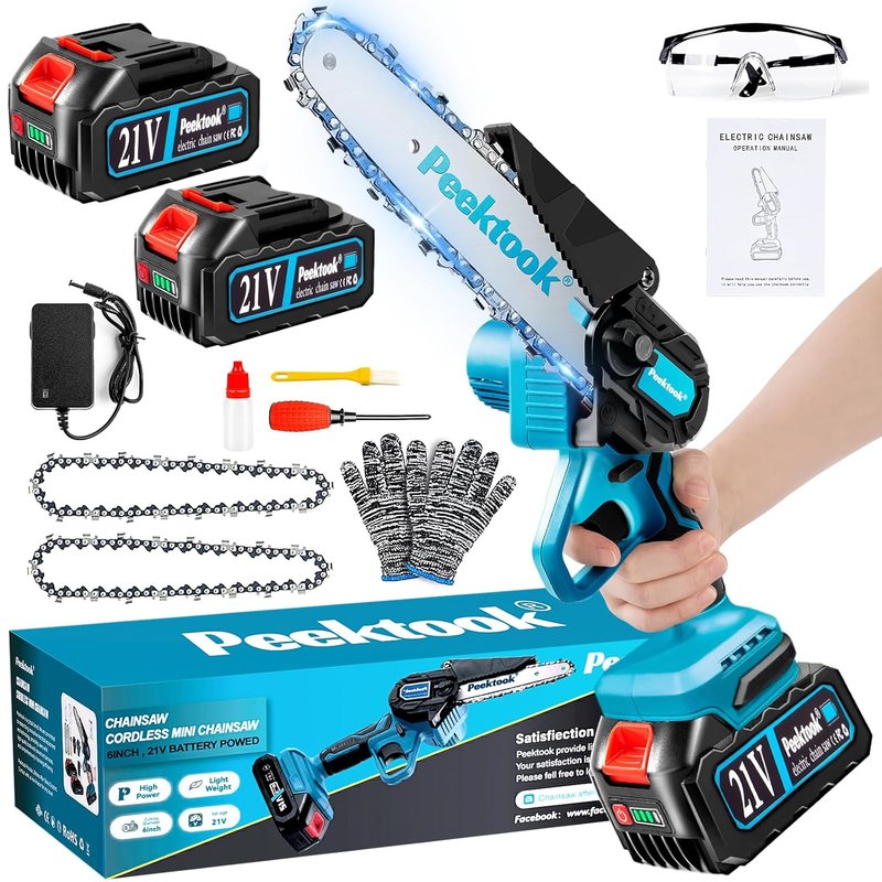 Mini Chainsaw-6 Inch Brushless Motor Cordless Chainsaw with 8000mAh Battery & 2 Chains, Light Weight Battery Chain Saw Electric, Small Chain Saw with Safety Lock and Strong Motor for Tree Trimming