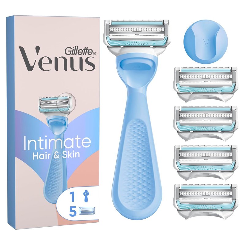 Gillette Venus Women's Razor for Pubic Hair & Skin Protection, 1 Handle - 5 Blade Refills, Ergonomic Handle, Sensitive Skin Protection
