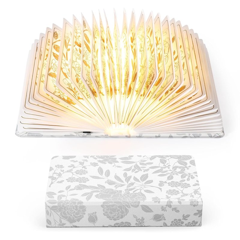 ZBOLE Flower Book Lamp Decor- 3 Modes USB-C Rechargeable, Portable Book Light Gift for Book Lovers, Novetly Gift & Bookshelf Decor (White Silver)