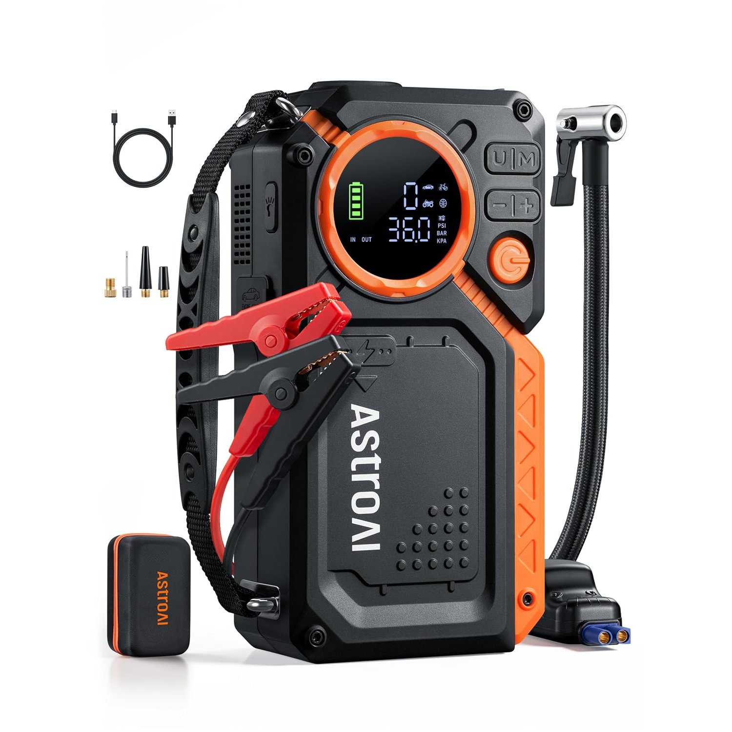 AstroAI 8000A Jump Starter Power Pack with Air Compressor, Car Battery Booster Jump Starter and 150PSI Tyre Inflator, All Petrol/12L Diesel Vehicles, LED Digital Display, Orange