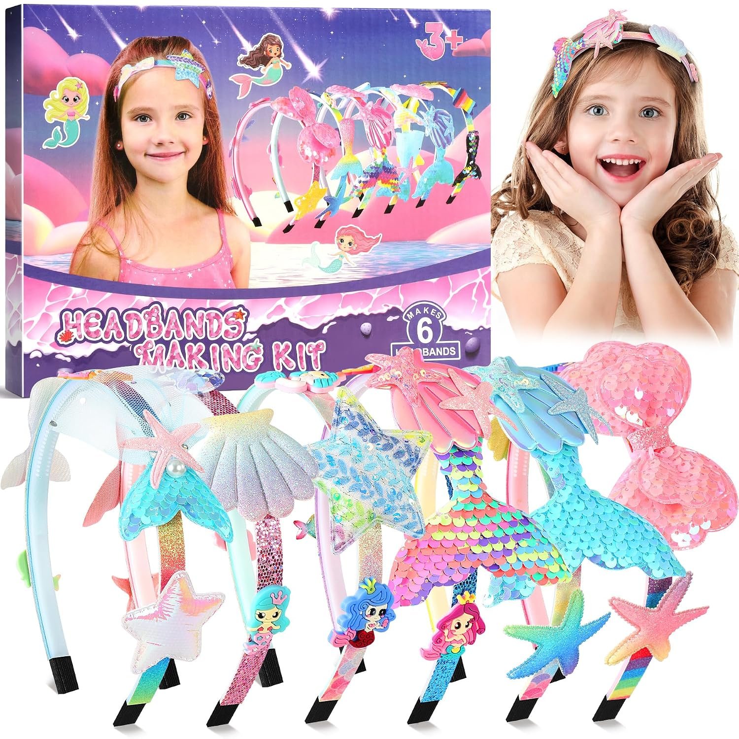 Pourbibi Mermaid Headband Making Kit for Girls Age 3+, Birthday Presents for 3-8 Year Olds