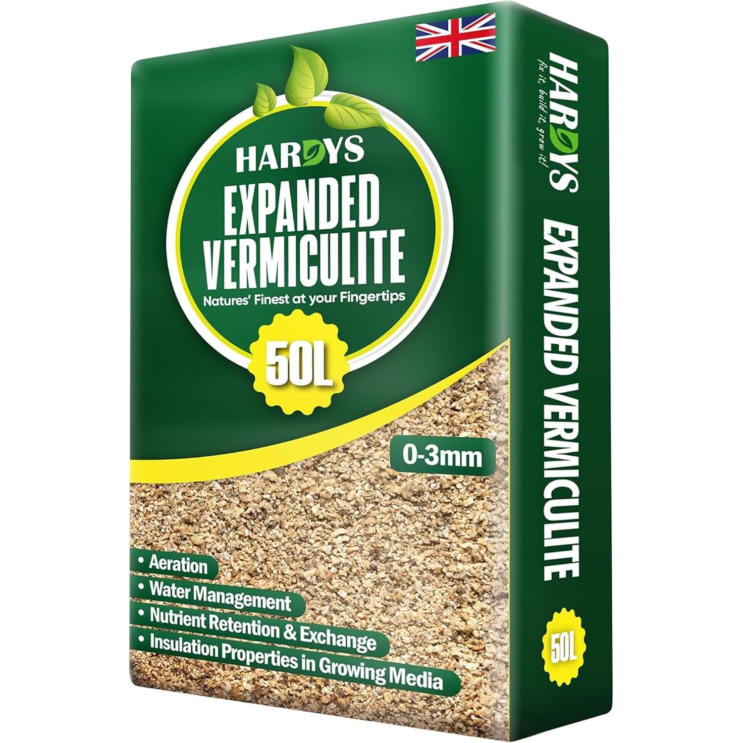 Hardys Vermiculite for Plants 50L - Fine Grade 0-3mm - Natural Water Management & Aeration Enhancer for Compost for Outdoor Plants, House Plant Soil, Succulent Potting Mix