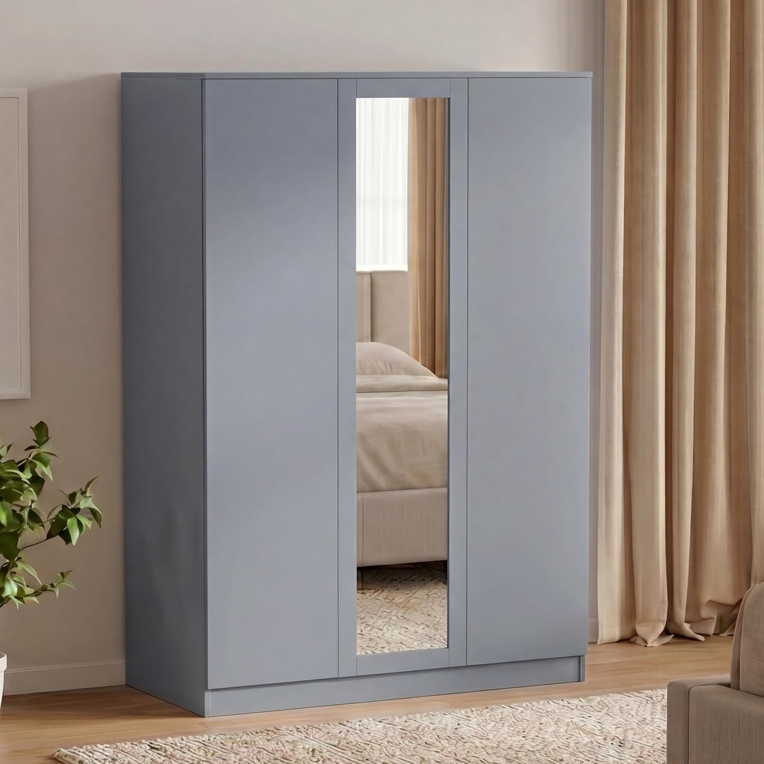 Vida Designs Denver 3 Door Mirrored Wardrobe | White | 170H x 116W x 54D cm | Modern Bedroom Furniture | With Storage Shelf & Hanging Rail | Large Capacity Storage