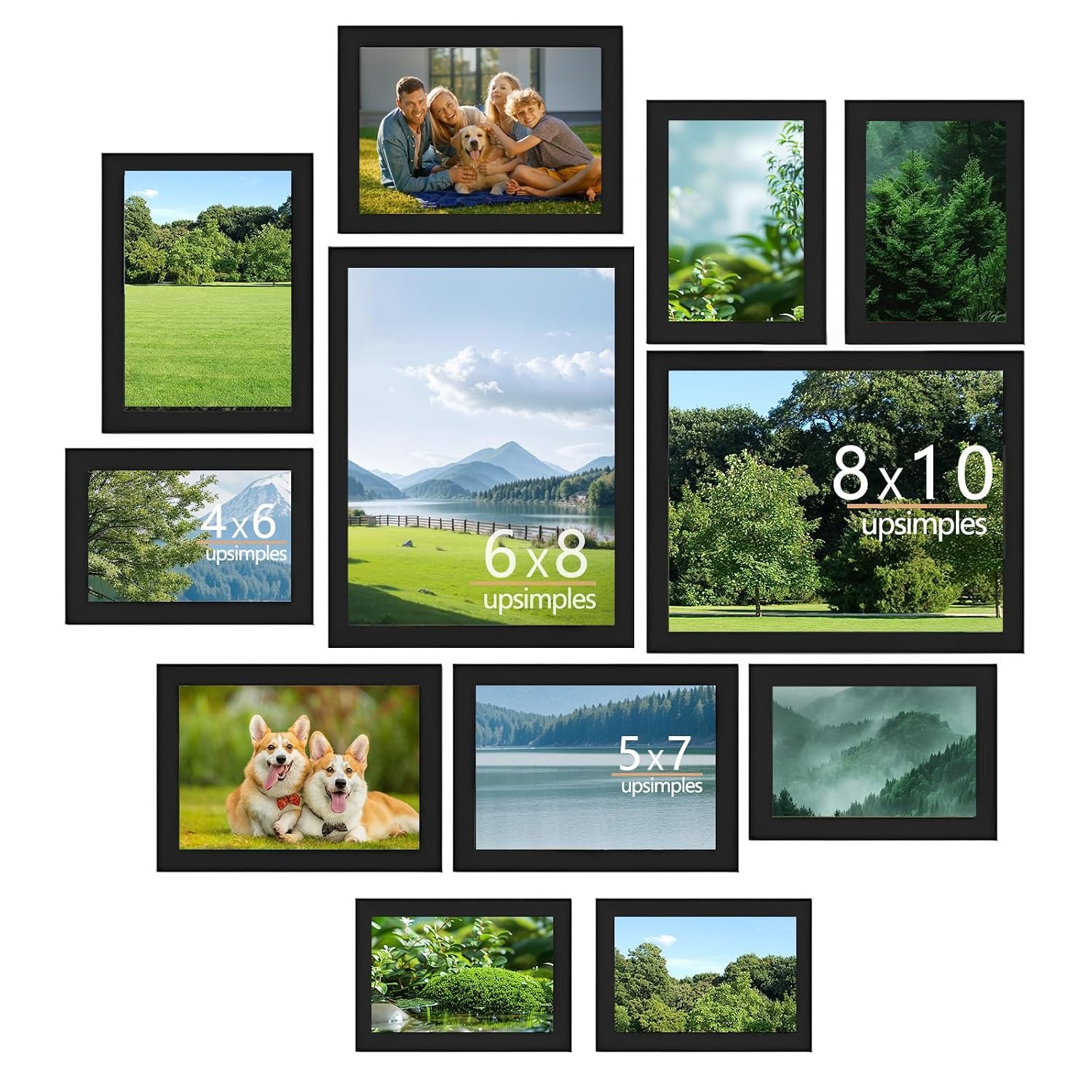 12 PCS Photo Frame Set, Collage Gallery Photo Frame Multi Sizes Including 4x6 5x7 6x8 8x10 for Wall and Tabletop Display, Wooden Picture Frame Set for Home Office Living Room Décor (Black)