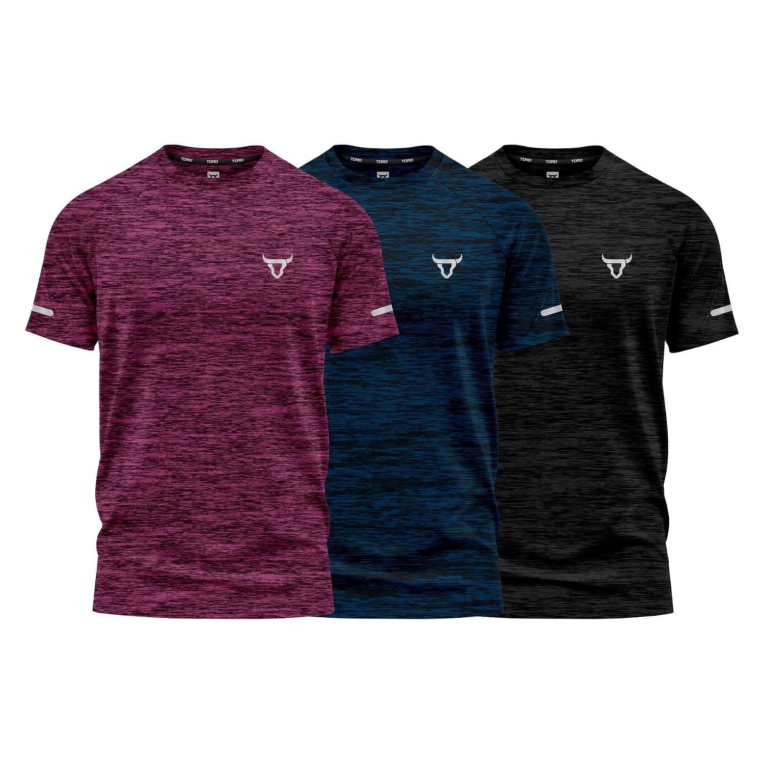 Pack of 3 Mens Workout Short Sleeve T-Shirts Athletic Fit Fast Drying Moisture Wicking Sports Style T-Shirts (UK, Alpha, L, Regular, Regular, Pack of 3 Blue Black Maroon)