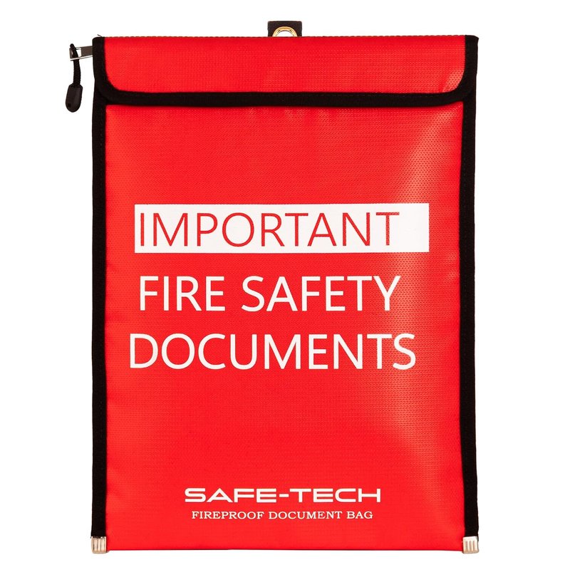 SAFE-TECH 800°C Tested Fireproof Document Holder, A4 Fire Proof Document Bag for Fire Safety Log Book, NHS Approved Supplier Insurance Fire Safe Storage for Certificates Legal, Files Safety Document