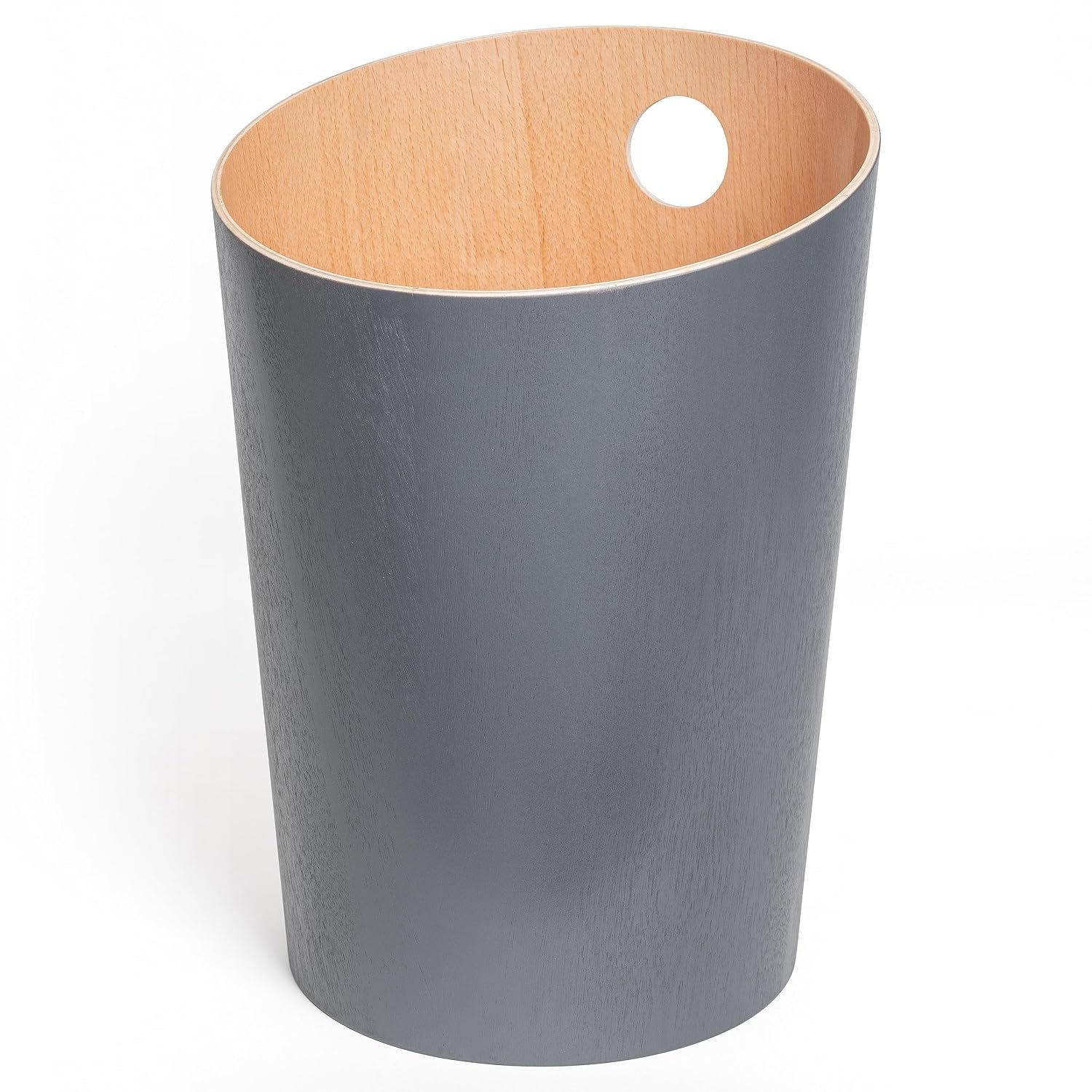 Kazai. Design Paper Bin 'Bennet' | Unique Waste Paper Basket for Office, Bedroom, Children's Room, and More | Office Bin Made of Real Wood Veneer | Grey (dark)