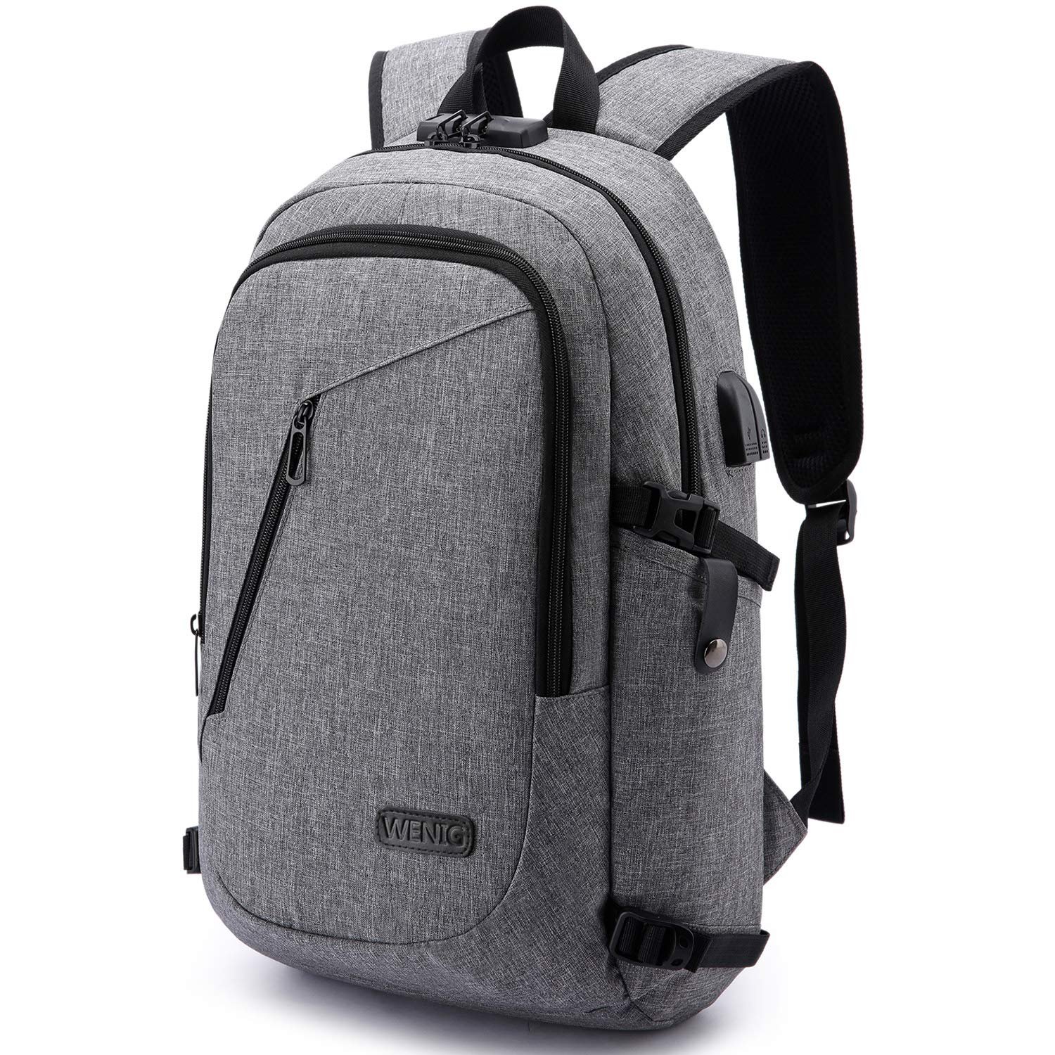 WENIG Anti-Theft Backpack,Business Laptop Backpack with USB Charging Port and Earphone Port with Lock Slim Water Resistant Bag Daypack Fits 15.6 Inch Computer Notebook Rucksack for Work, College