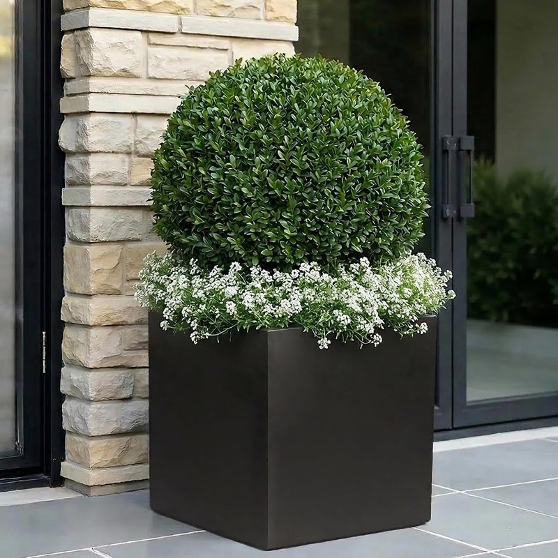 IDEALIST 40cm Square Planter for Garden| Black Reinforced Stone Flower Pot with Drainage Holes L40 W40 H40 cm, 65 litres