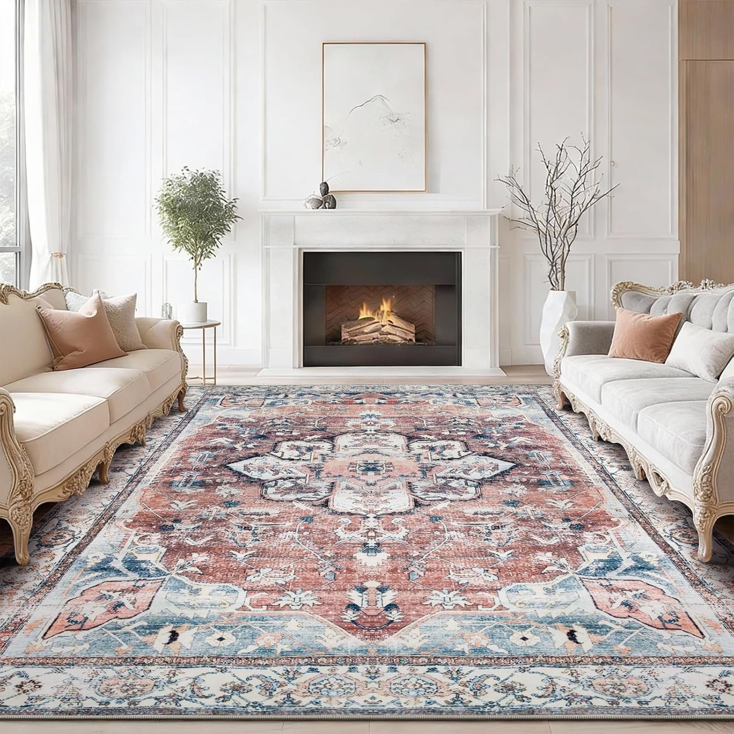 Sour Lemon Rugs Living Room Large 240x340 - Machine Washable Rug - Area Rugs for Bedroom - Large Boho Rug Vintage Rugs Anti Slip Fluffy Carpet for Living Room, Bedroom