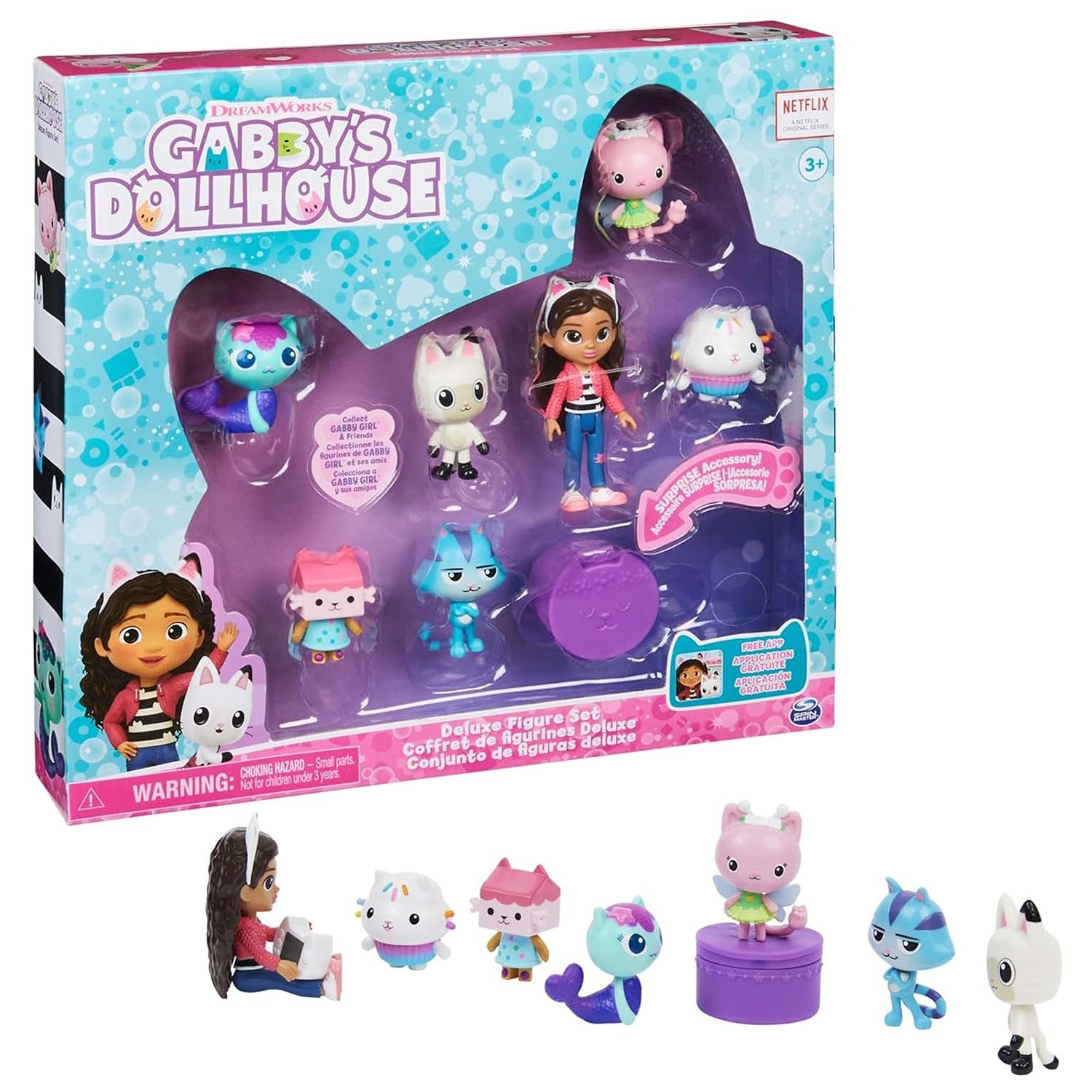 Gabby’s Dollhouse, Deluxe Figure Gift Set with 7 Toy Figures and Surprise Accessory, Kids’ Toys for Ages 3 and above, 9cm (Gabby) und 4-5,5cm (Katzen)