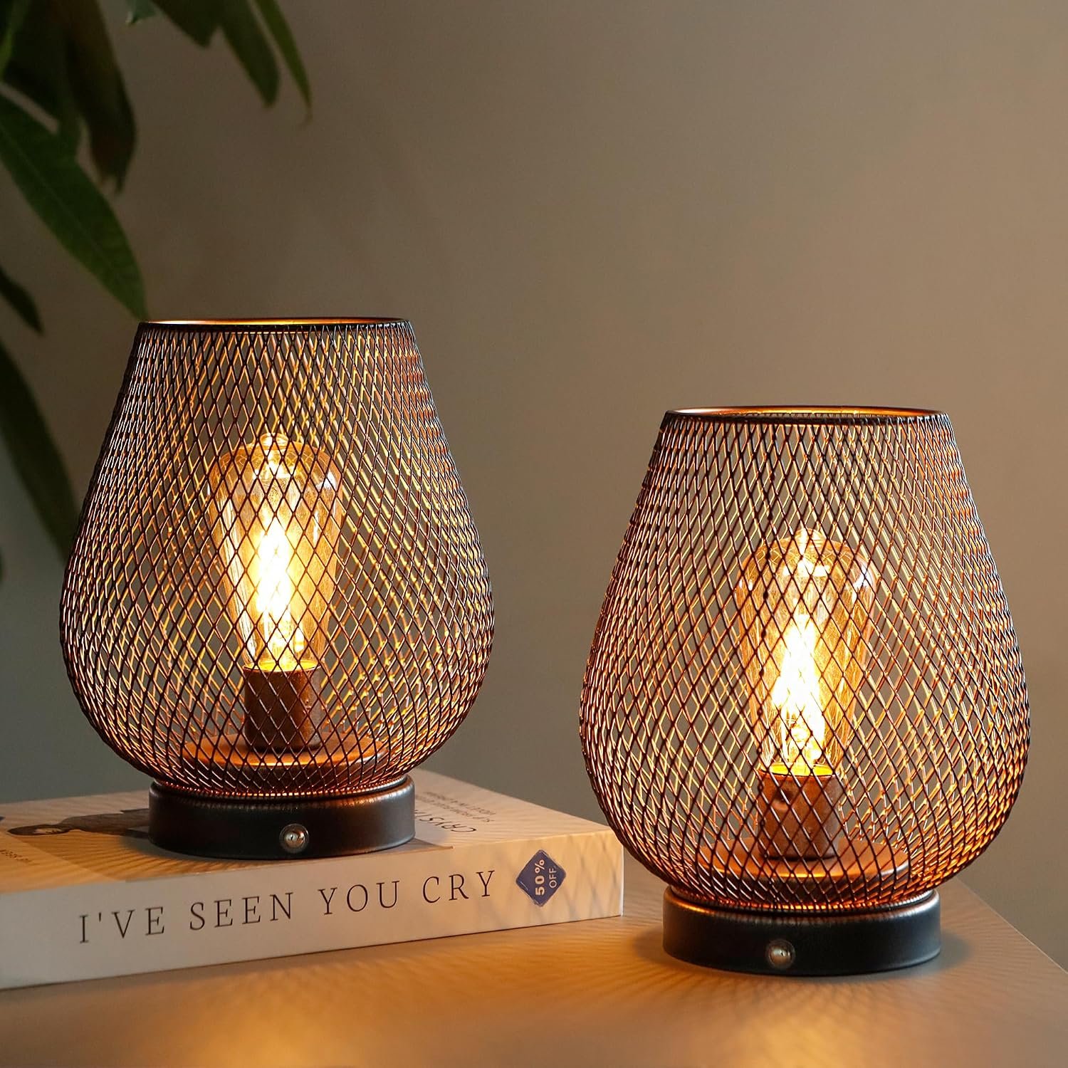 JHY DESIGN Dimmable Touch Bedside Table Lamp Set of 2 Rechargeable Battery Powered Lamp with LED Bulb Cordless Accent Light for Weddings Parties Patio Events Indoors Outdoors(Metal Base, Bronze Egg)