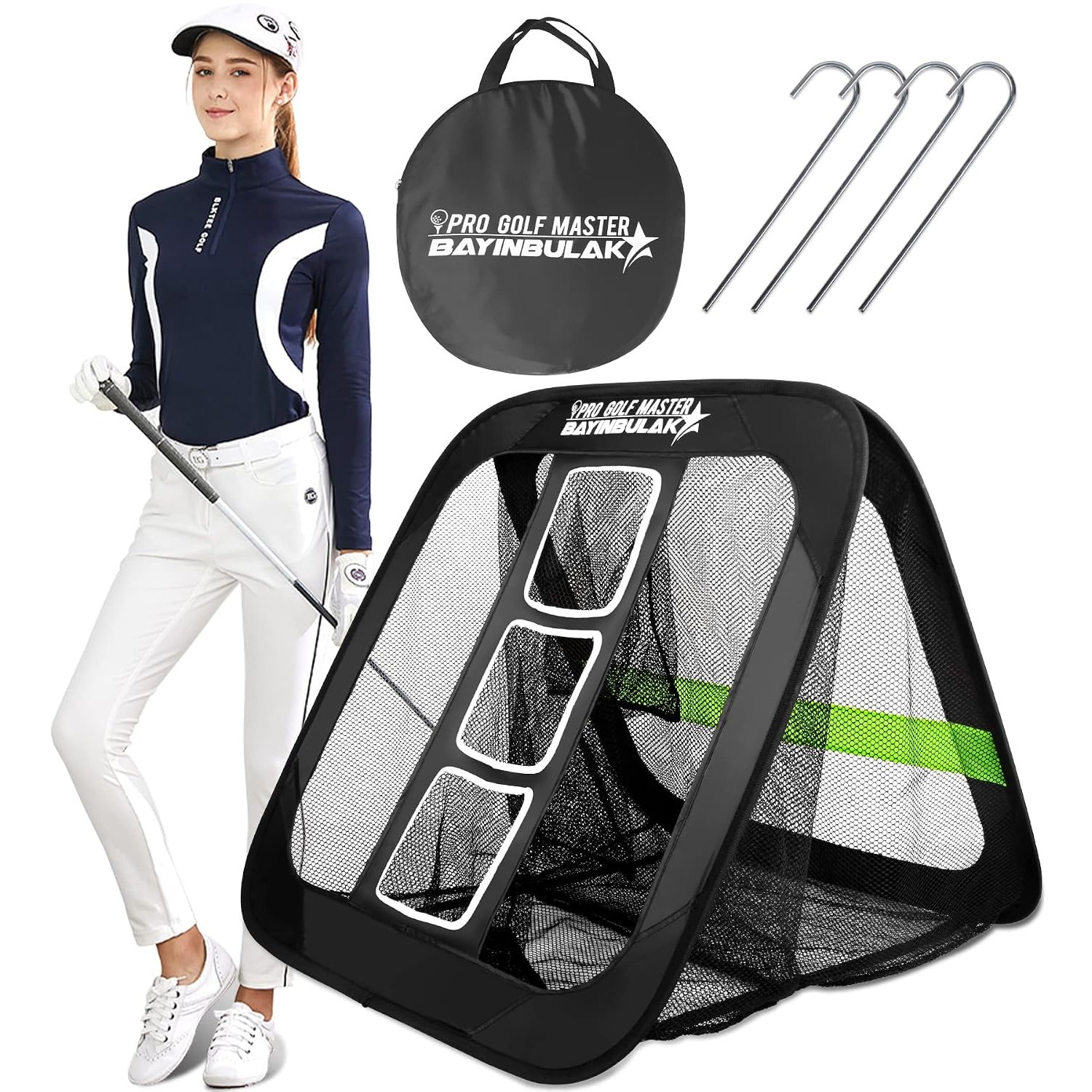 BAYINBULAK Golf Chipping Practice Net - Men Women Gift- 2 in 1- Backyard Driving Practice Artifact- Golf Swing Training Aid, 1 Pack