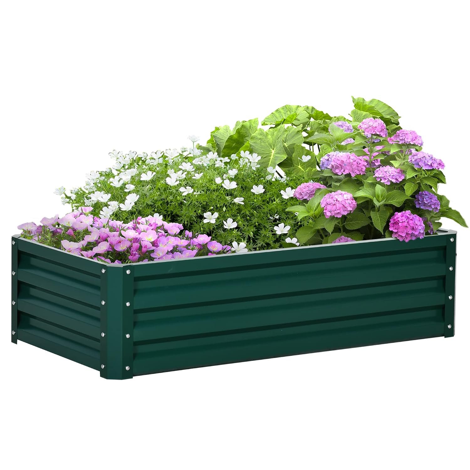 Outsunny 216L Raised Garden Bed, Galvanised Planter Box Outdoor with Open Bottom, Metal Raised Garden Bed Kit for Vegetables, Flowers and Herbs, 120 x 60 x 30.5cm, Green