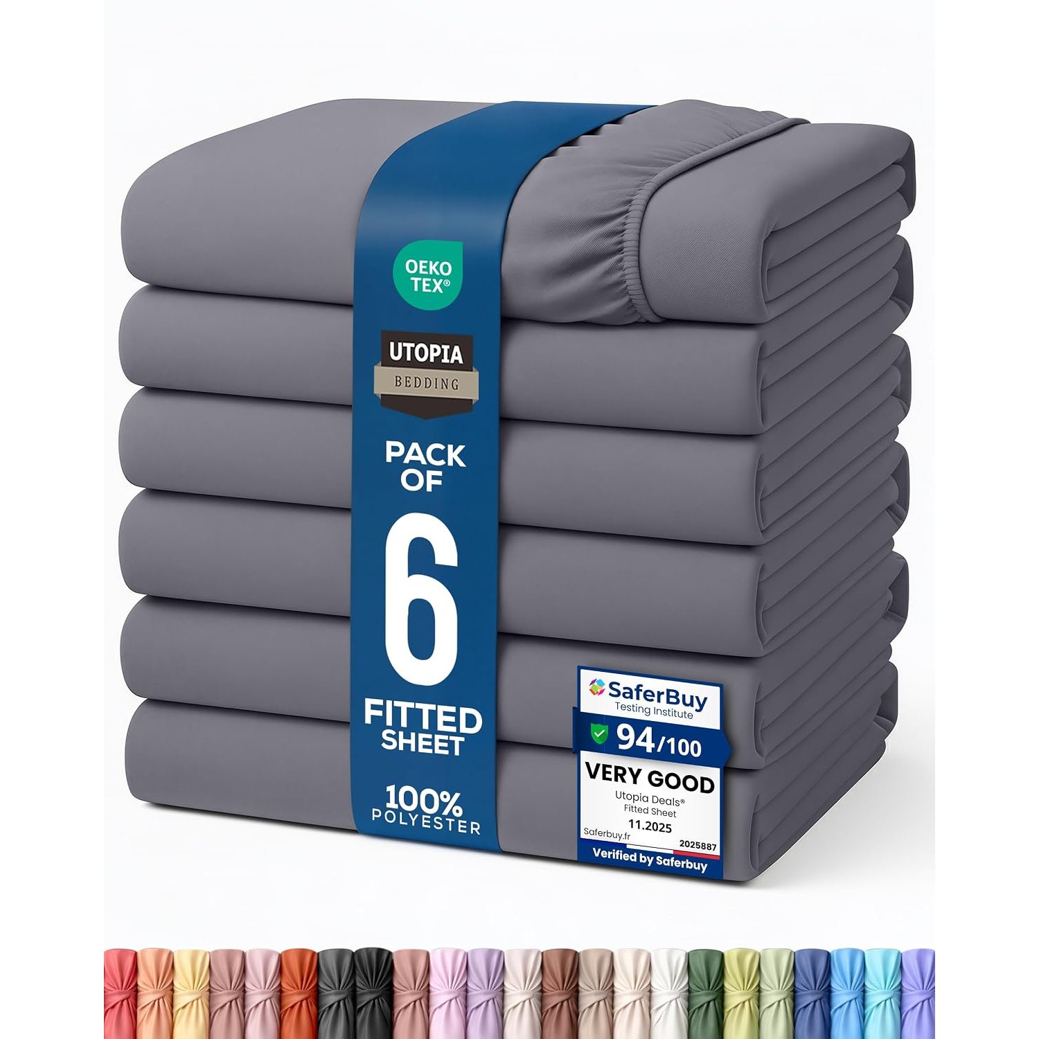 Utopia Bedding Fitted Sheet (Bulk Pack of 6) - Deep Pocket - Easy Care - OEKO-TEX Certified - Soft Brushed Microfibre Fabric - Shrinkage and Fade Resistant (Super King, Grey)