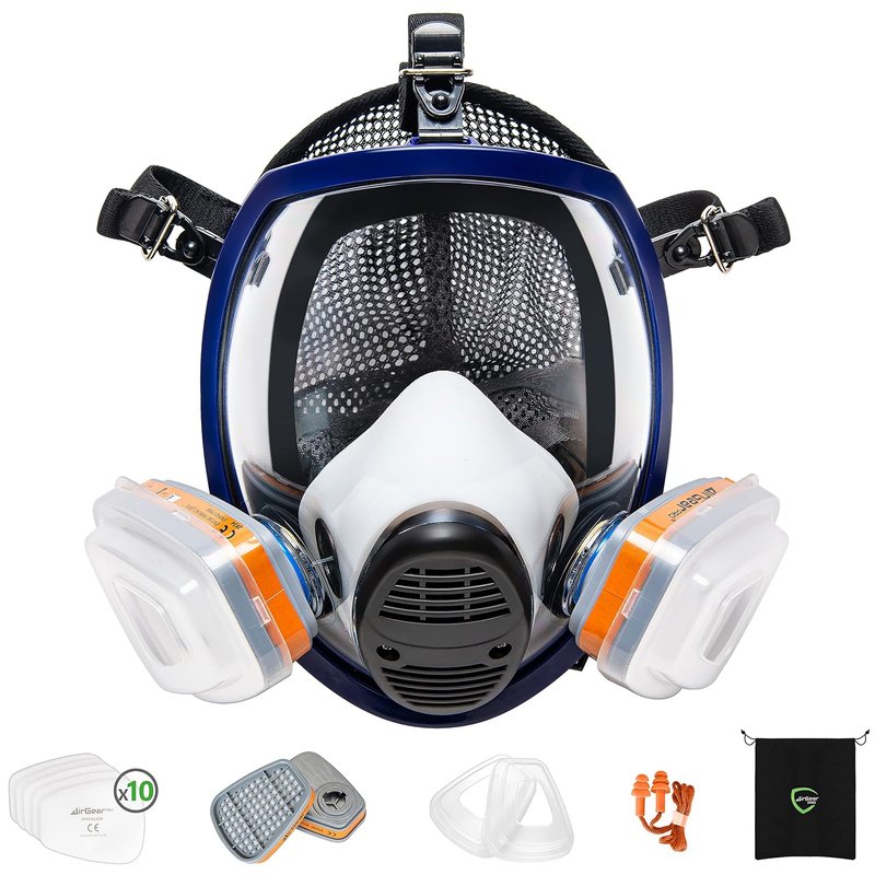 AirGearPro G-750 Respirator Full Face Mask with A1P2 Filters | Anti-Fog, Anti-Gas, Anti-Dust Mask | Gas Mask Ideal for Painting, Woodworking, Construction, Sanding, Spraying, Chemicals, DIY etc