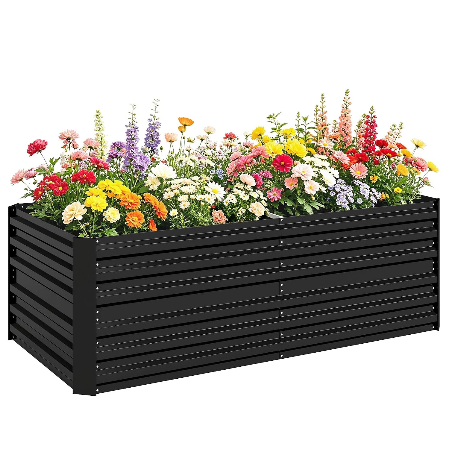Outsunny Raised Beds for Garden, Galvanised Steel Outdoor Planters with Multi-reinforced Rods for Vegetables, Plants, Flowers and Herbs, 180 x 90 x 59 cm, Black