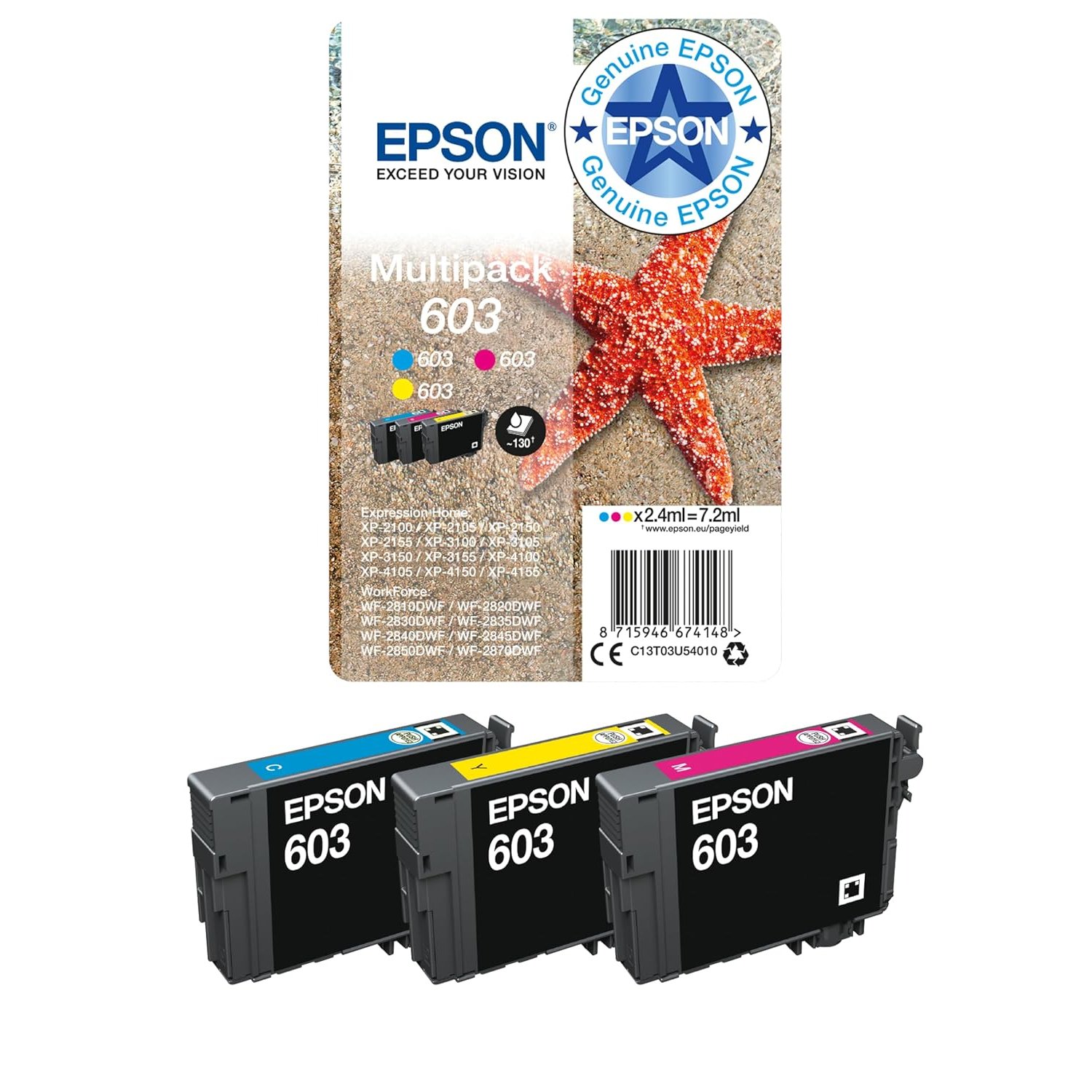 Epson 603 Starfish Genuine Multipack, 3-Colours Ink Cartridges