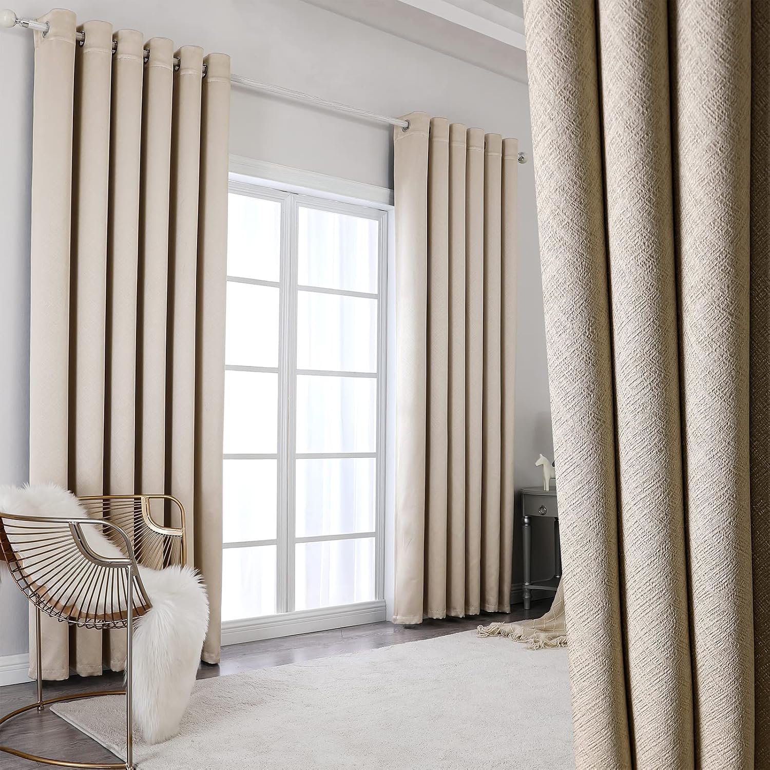 Krismile Full Blackout Curtains 96 inch Drop Eyelet Noise Reducing for bedroom - Thermal Insulated & Room Darkening,Thick Extra Long Lined for Livingroom 52 x 96 inch Camel Beige Color Set of 2