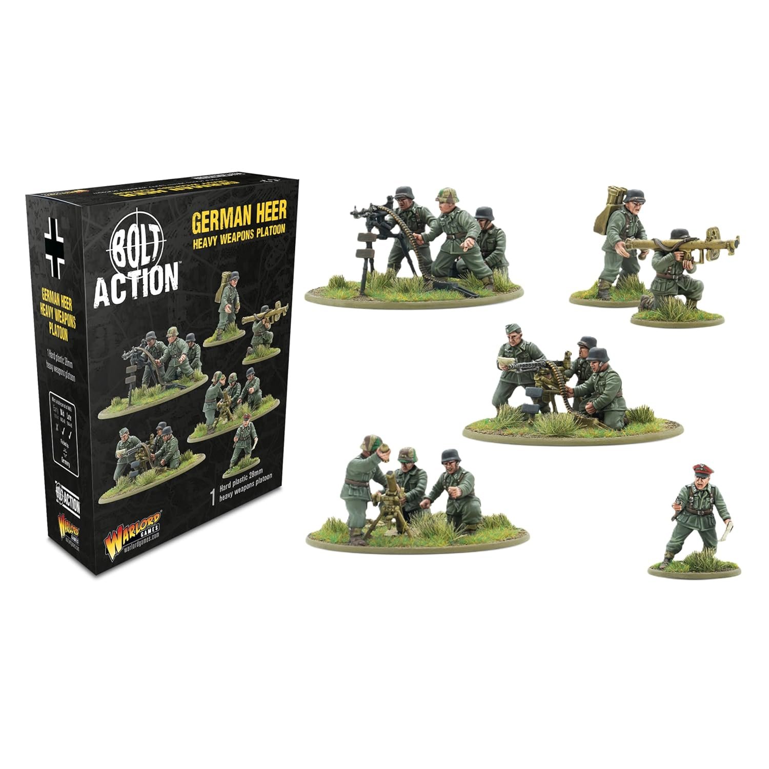 Warlord Games German Heer Heavy Weapons Platoon - 28mm Scale Plastic Miniatures for Bolt Action Highly Detailed World War 2 Miniatures
