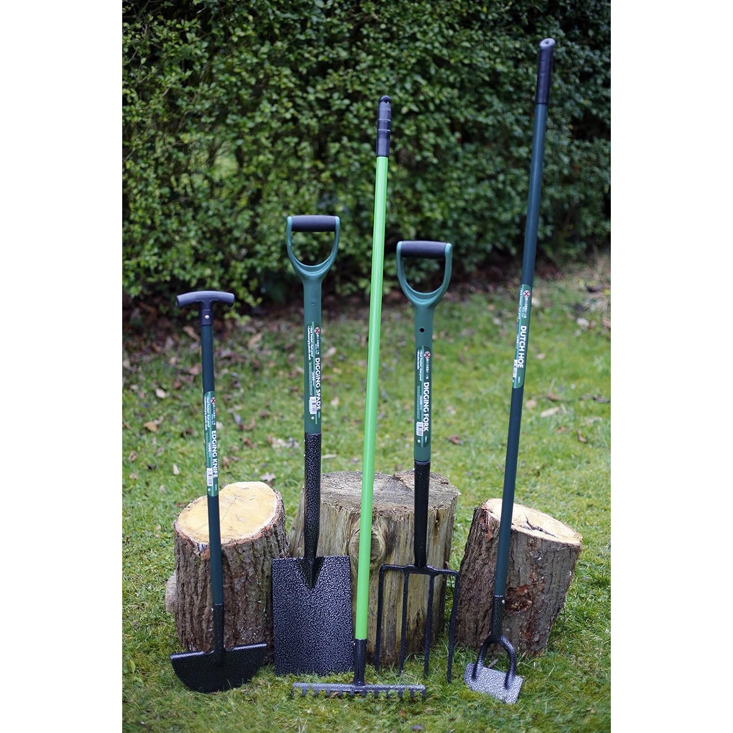Set of 5 Gardening Tools, Shovel, Fork, Rake, Hoe, Edging Spade