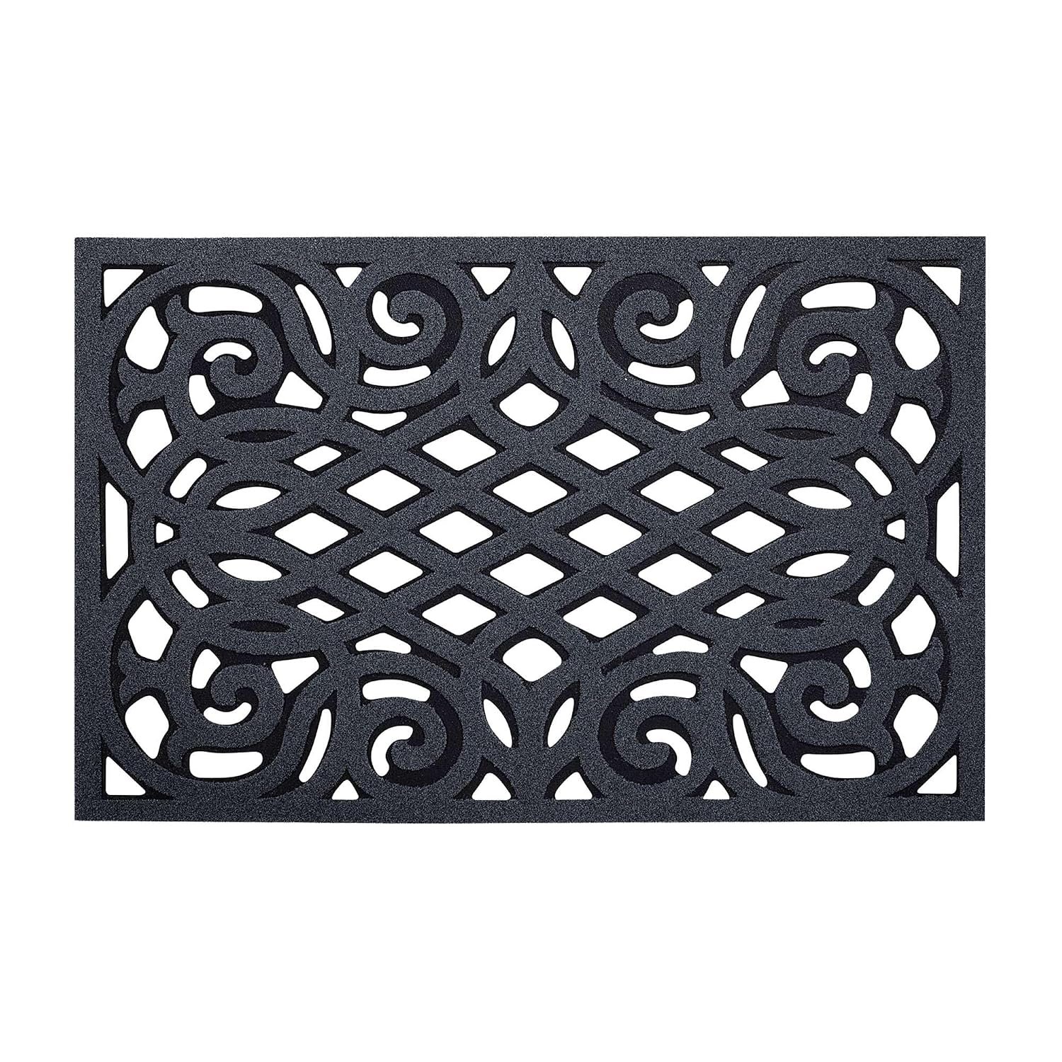Nicoman Outdoor Rubber Door Mat, Non-Slip Heavy Duty Doormat Step Barrier Anti-Fatigue Easy Boot Scraper Eco-Friendly Victorian Style Indoor Outdoor Entrance Mat Drainage - (Grey, Small, 61 x 41cm)
