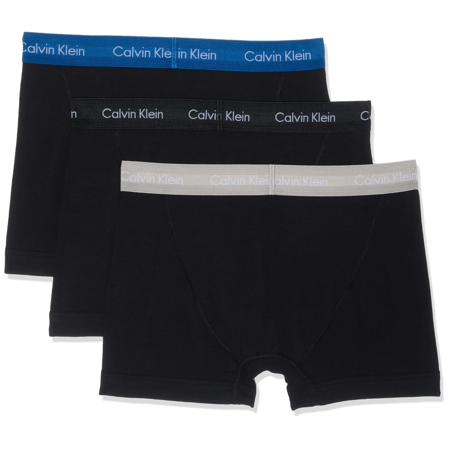 Calvin Klein Men’s 3 Pack Trunks, Khaki (black w/classic blue wb/BLACK W/), M