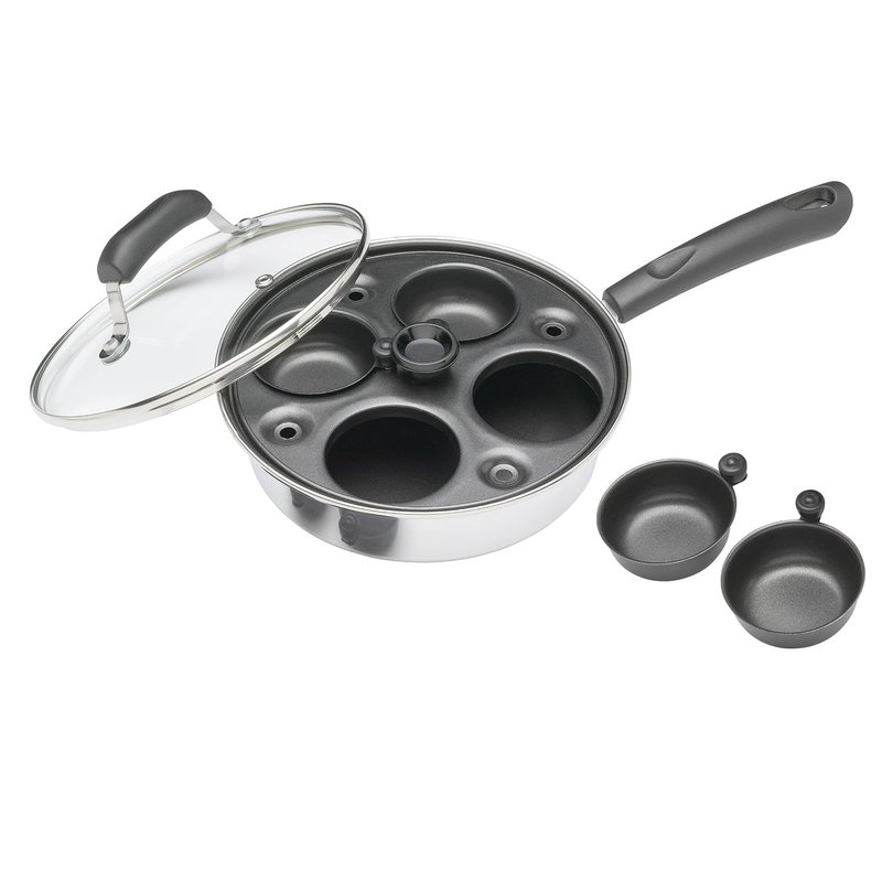 KitchenCraft Egg Poacher, Carbon Steel Egg Poacher Pan, Egg Poacher Pan for 4 eggs, 21cm (11''), Silver