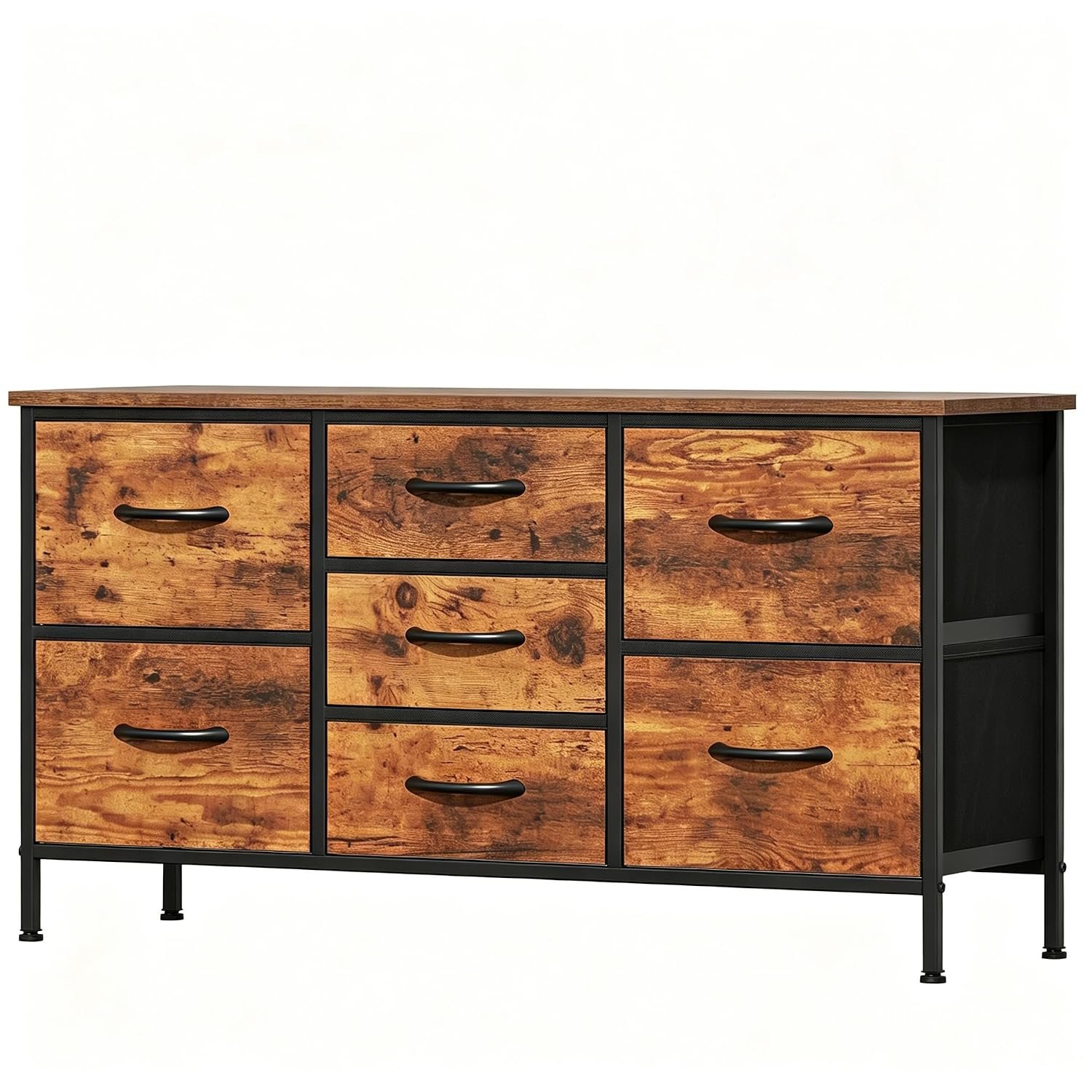 Noblik 7 Drawer Fabric Chest of Drawers, Versatile Storage Organiser Unit with Wooden Top and Metal Frame, Bedroom & Living Room Tall Storage Dresser (Rustic Brown, 7 Drawers(30D x 100W x 54H cm))