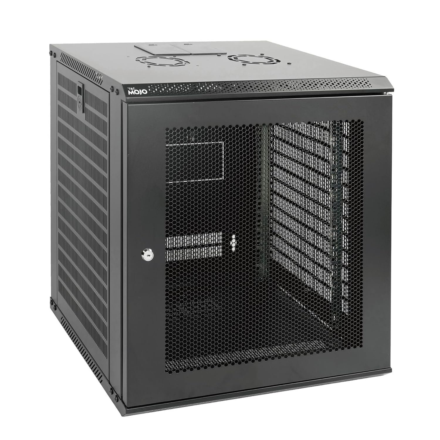 Tecmojo 12U 450mm Depth Wall Mount Server Cabinet IT Network Rack Enclosure Lockable Door and Side Panels Black, Standard Mesh Door, for 19” IT Equipment, A/V Devices, Flat Package