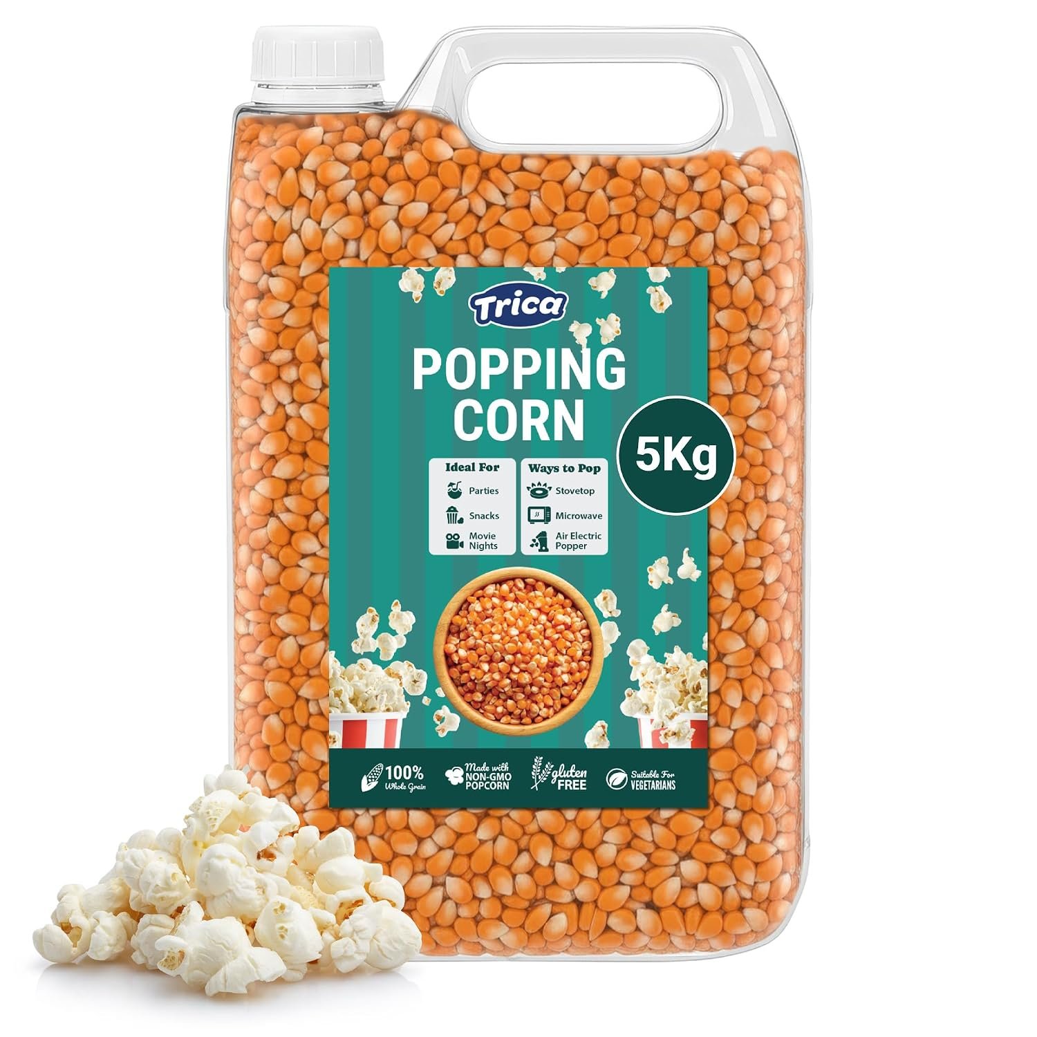 TRICA Popping Corn Kernels USA Popcorn Seeds - Popcorn Kernels for Popcorn Maker, Air Popper, Stove-top & Microwave - Non GMO - Nut, Dairy & Gluten Free - 5kg