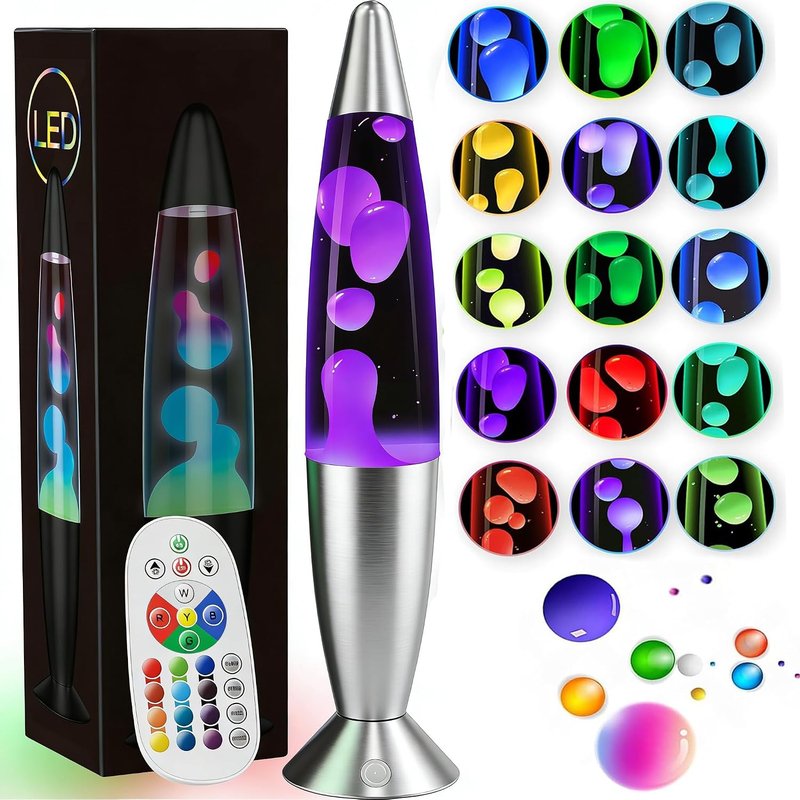 AONESY 13.5 Multi Colour Liquid Motion Lamp, 17 Colour Changing Lamp with Remote, Retro La Lamps White Liquid & White Wax for Kids Adults, Mood Lighting for Bedroom Home Decor-Silver Base
