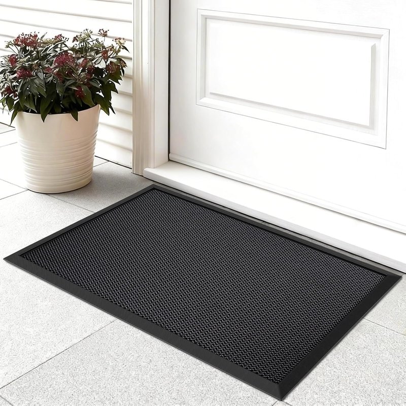 Euqvunn 3D Mesh Door Mats Outdoor, 45x75cm Low Profile Dirt Trapper Floor Mat, Easy-to-Clean Non-Slip Dirt Defender Door Mat for Covered Porch, Entrance, Patio, Garden, Outdoor(black)